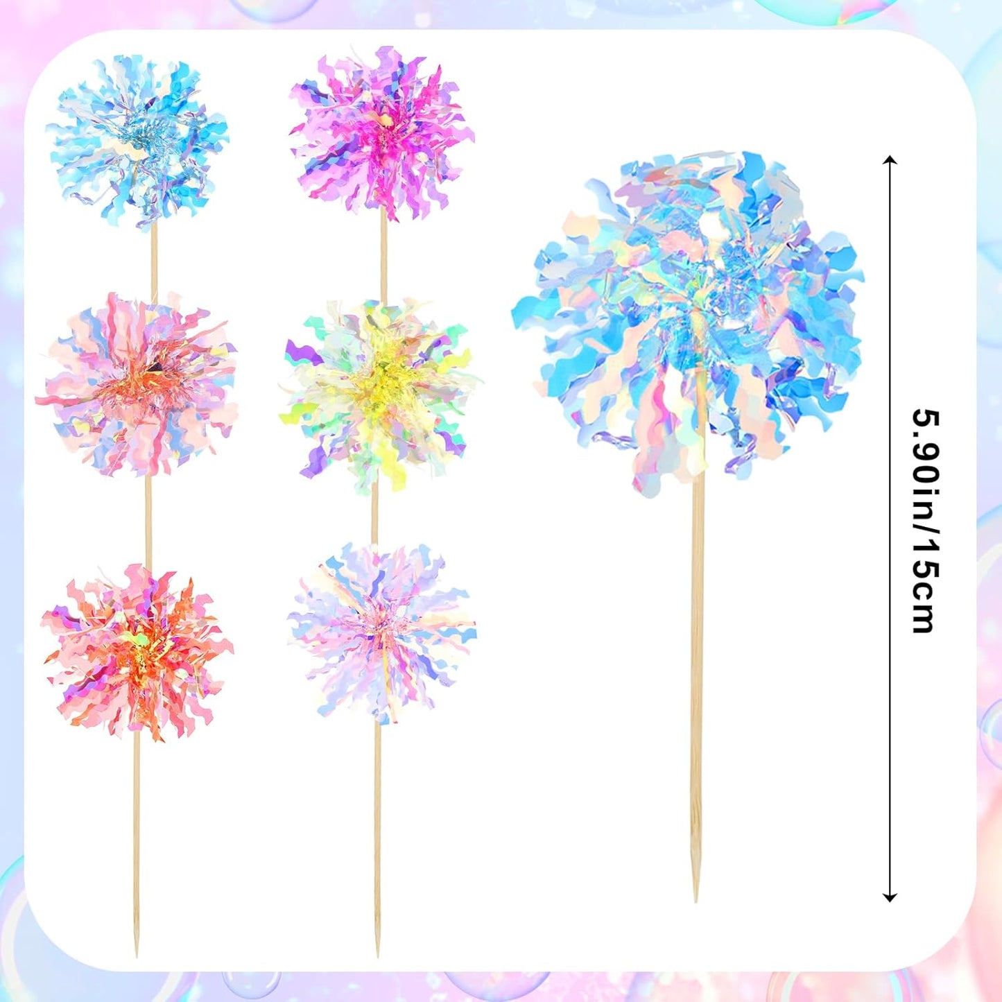 35Pcs Foil Firework Cupcake Toppers, Sparkle Tinsel Cake Toppers, Tinsel Drink Cake Decoration, Cocktail Food Fruit Toothpick for Cake Decoration Party Supplies