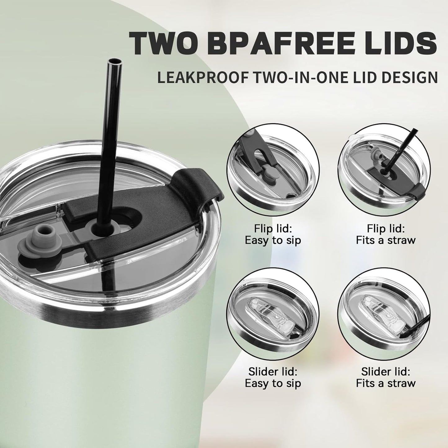 30 oz Tumbler with Lids and Straws, Stainless Steel Insulated Coffee Tumbler, Double Wall Vacuum Insulated Travel Mug Cup, Leakproof Thermal Coffee Cup for Hot and Cold Drinks (Green Tea)