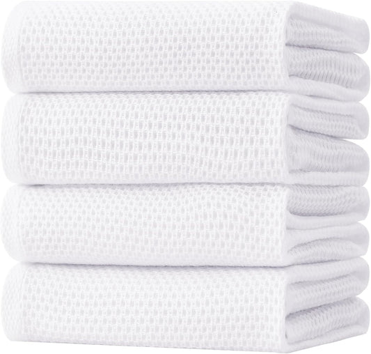 Homaxy 100% Cotton Oversized Waffle Weave Kitchen Dish Towels, Ultra Soft Absorbent Quick Drying Cleaning Towel, 20 x 28 Inches, 4-Pack, White