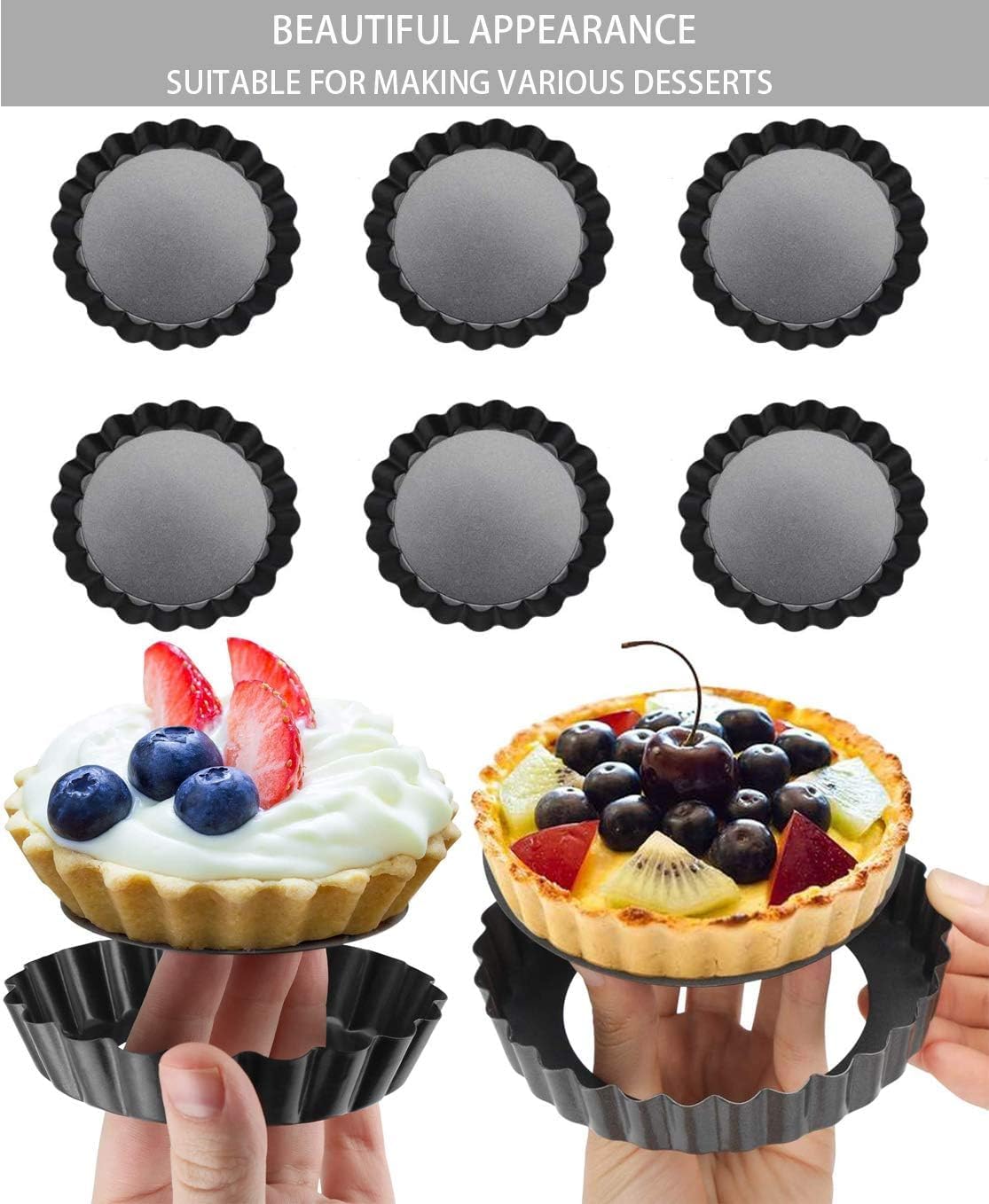 Tart Pans 4 Inch with Removable Bottom Fluted Pie Tart Pans, Round Non-Stick Pan Quiche Pan, for Baking Pizza Mousse Cakes, Christmas Dessert