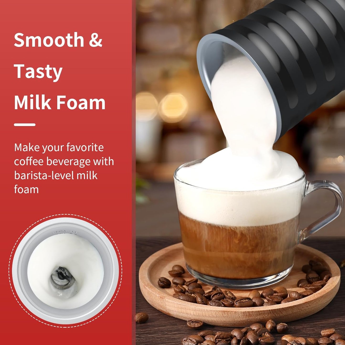 Paris Rhône Milk Frother, 4-in-1 Milk Steamer and Frother, Hot & Cold Foam Milk Warmer with Temperature Control, Auto Shut-Off Frothers for Coffee, Latte, Cappuccino, Macchiato