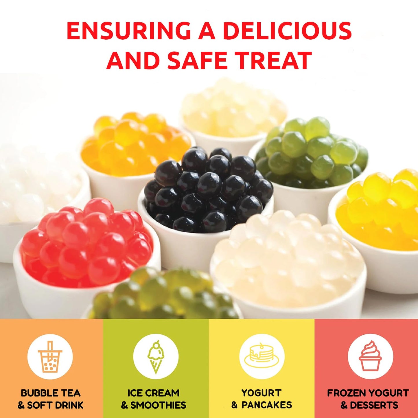 Fanale Strawberry Popping Boba Pearls, Vegan, Non GMO, Gluten Free, Fat Free, Perfect for Bubble Tea, Smoothies, Ice Cream, Desserts, and Beverages.