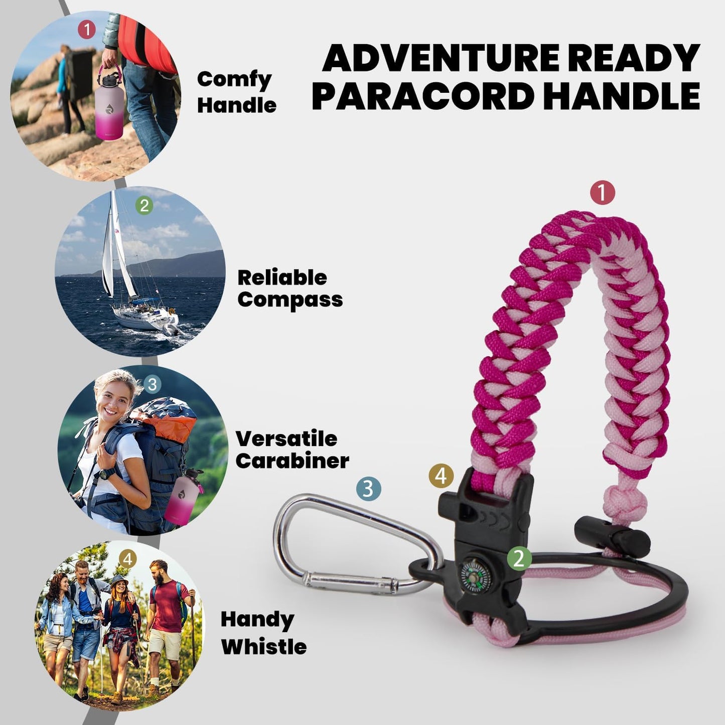 One Gallon Water Bottle Insulated, Triple Walled Vacuum Stainless Steel (Cold for 48 Hrs), Leak Proof & Non-BPA, Large Water Flask Jug with Paracord Handle & Straw Spout Lids