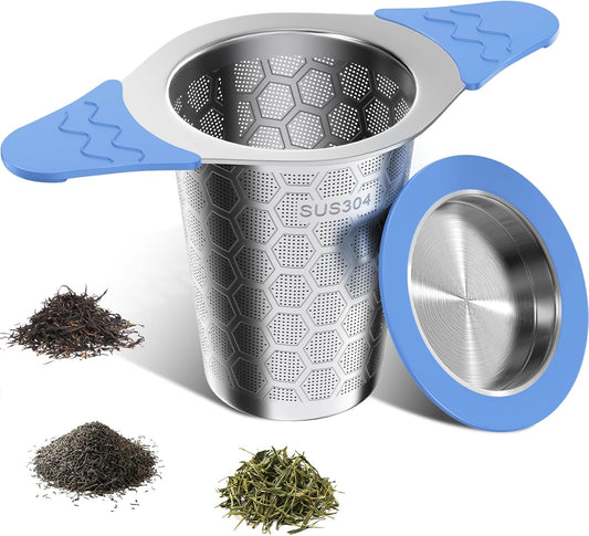 Tea Infuser for Loose Leaf Tea,18/8 Stainless Steel Tea Infuser with Heat Proof Silicone Handles,Extra Fine Mesh Tea Strainers Filter Fine Tea Leaves Effectively,Fits TeaPots/Mugs -Blue