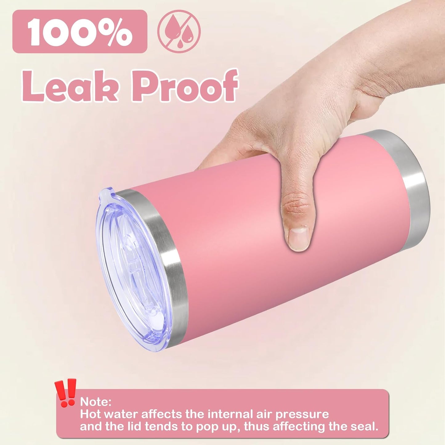 20oz Tumbler Stainless Steel Tumbler Cup with Lid Vacuum Insulated Double Wall Travel Mug, Durable Powder Coated Travel Coffee Tumbler Mug for Hot & Cold Drinks, Pink,4 Pack