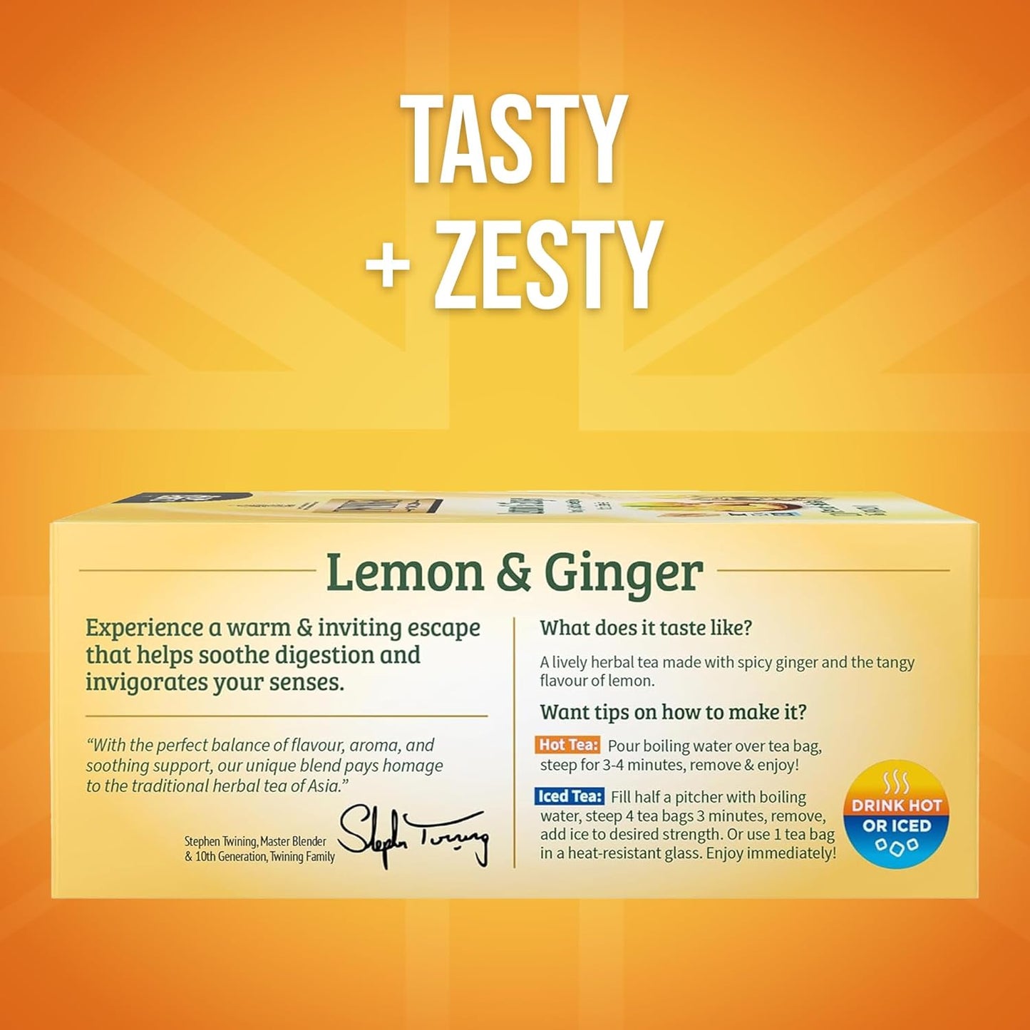 Twinings Lemon & Ginger Herbal Tea Individually Wrapped Bags, 100 Count (Pack of 1), Tangy Lemon, Spicy Ginger, Naturally Caffeine-Free, Enjoy Hot or Iced, 100 Teabags
