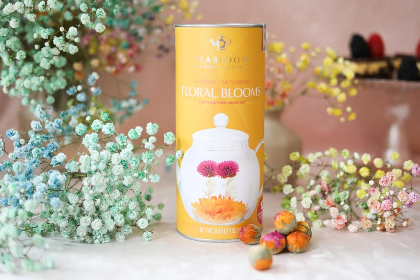 Teabloom Caffeine-Free Petite Blooming Teas - Gift Canister of 12 Assorted Flowering Teas - Ideal with Teabloom Borosilicate Glass Cups or Smaller Teapots