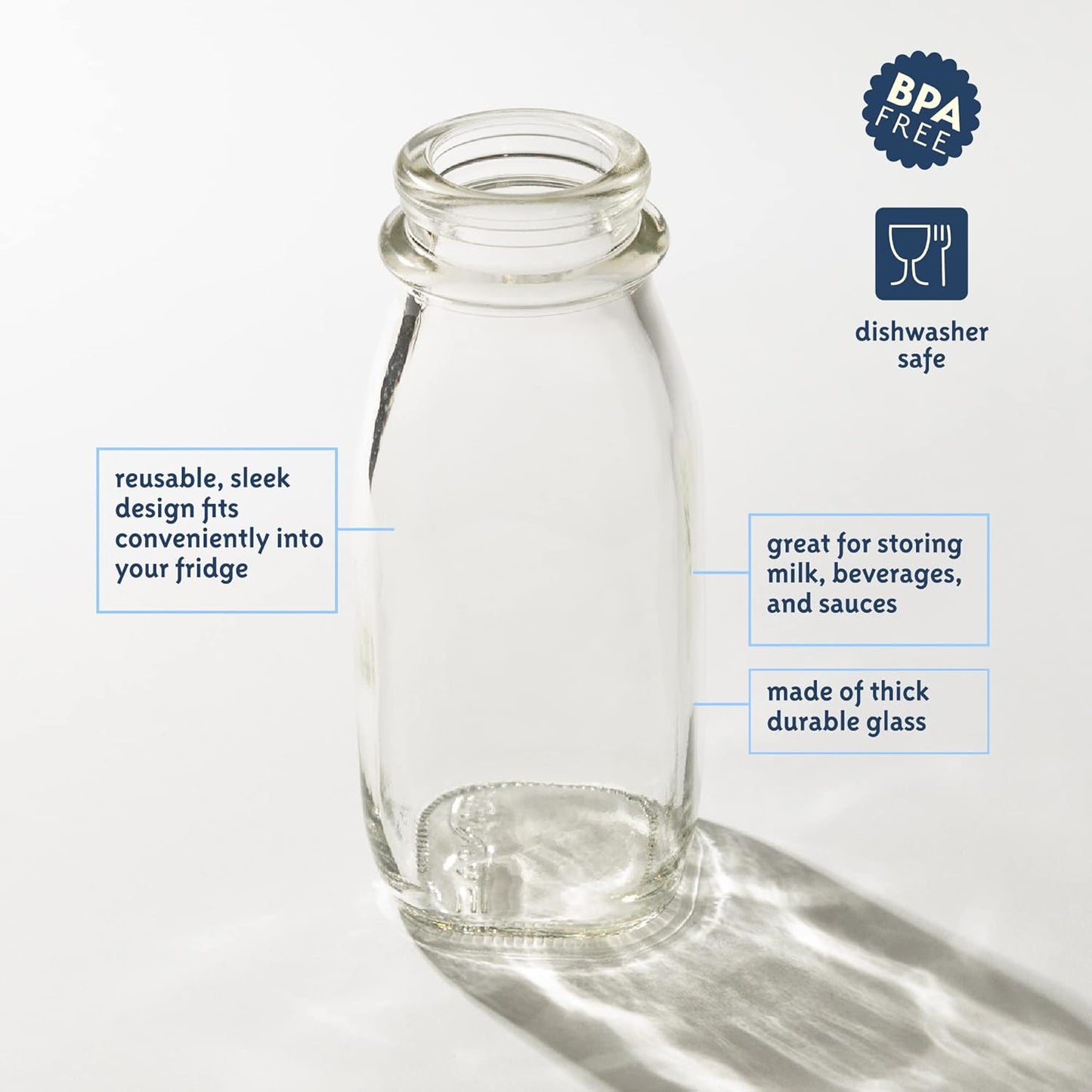 kitchentoolz 12 Oz Square Glass Milk Bottle with Lids- Perfect Milk Container for Refrigerator - 12 Ounce Glass Milk Bottle with Tamper Proof Lid and Pour Spout - Pack of 1