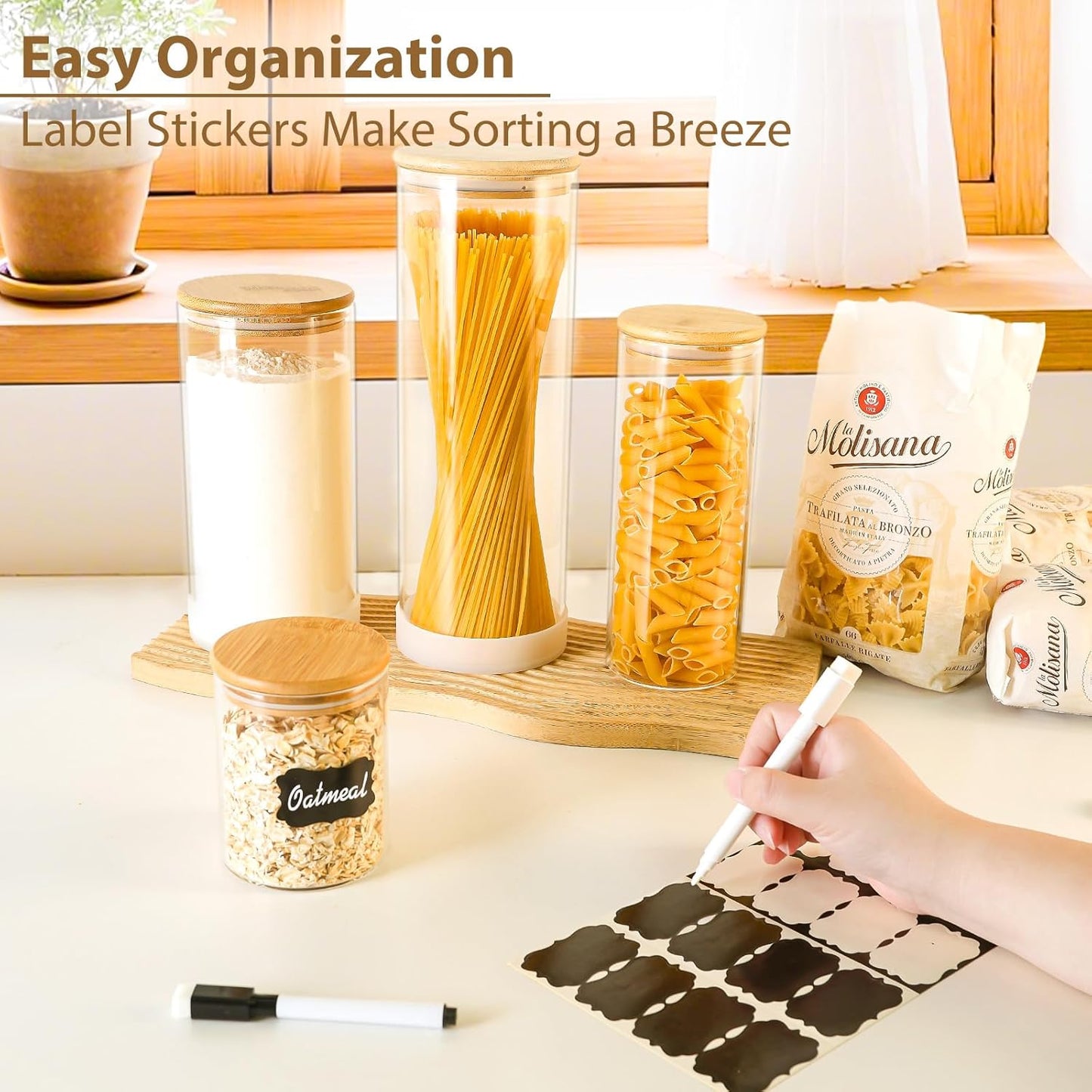 17oz Round Glass Storage Containers with Bamboo Lids – 12 Pack Small Airtight Clear Spice Jars for Pantry Organization, Kitchen Dry Food, Flour, Spice, Coffee Beans, Staples & Snacks