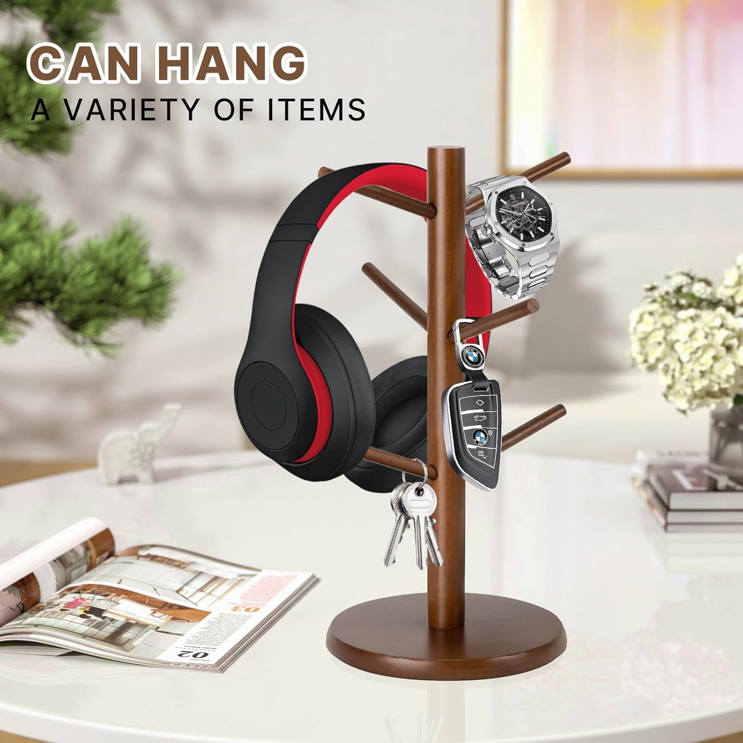 Wooden Mug Holder Tree, Coffee Cup Holder, Mug Organizer with 6 Hooks (Brown)