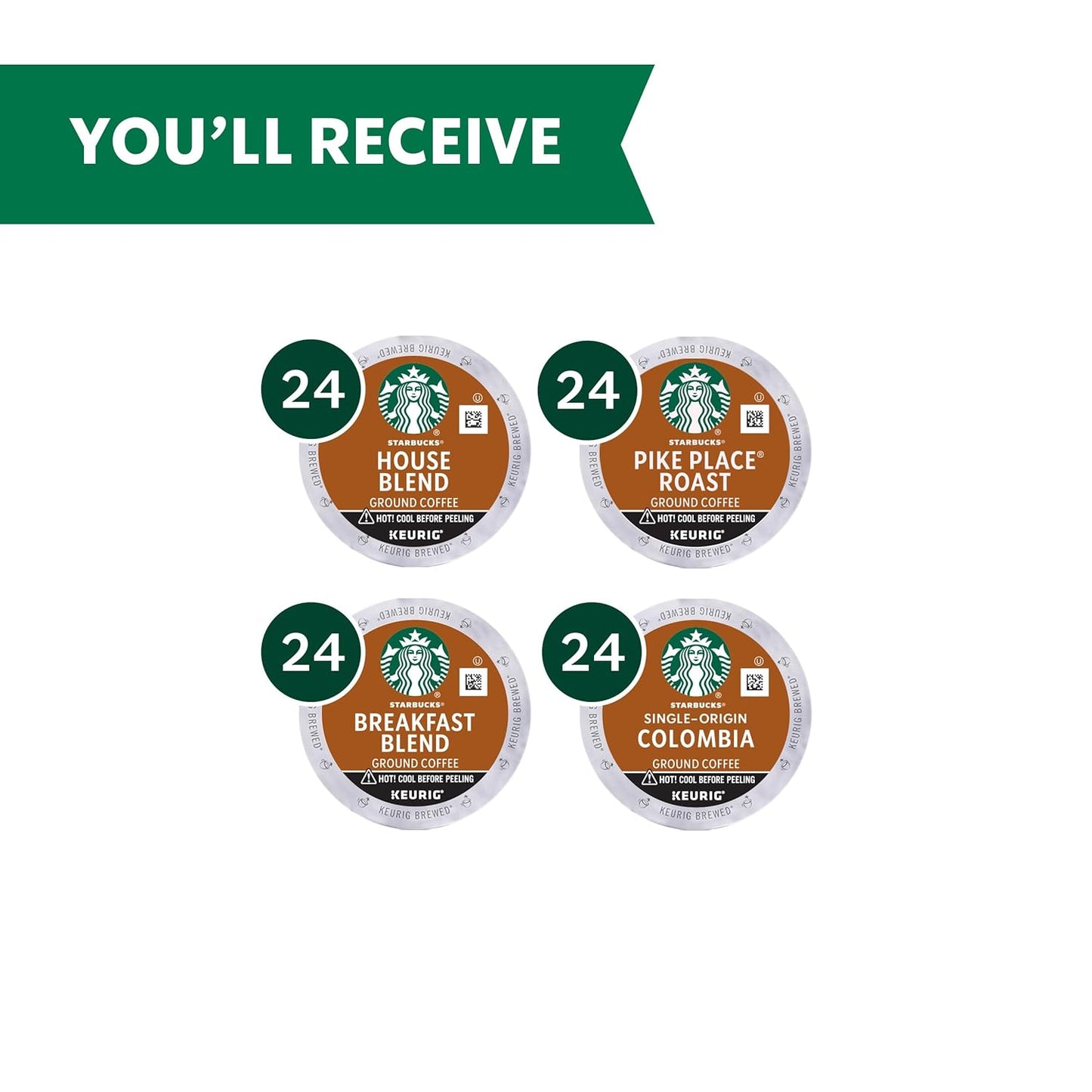 Starbucks K-Cup Coffee Pods, Medium Roast Coffee Variety Pack for Keurig Brewers, 100% Arabica, 1 Box (96 Pods)