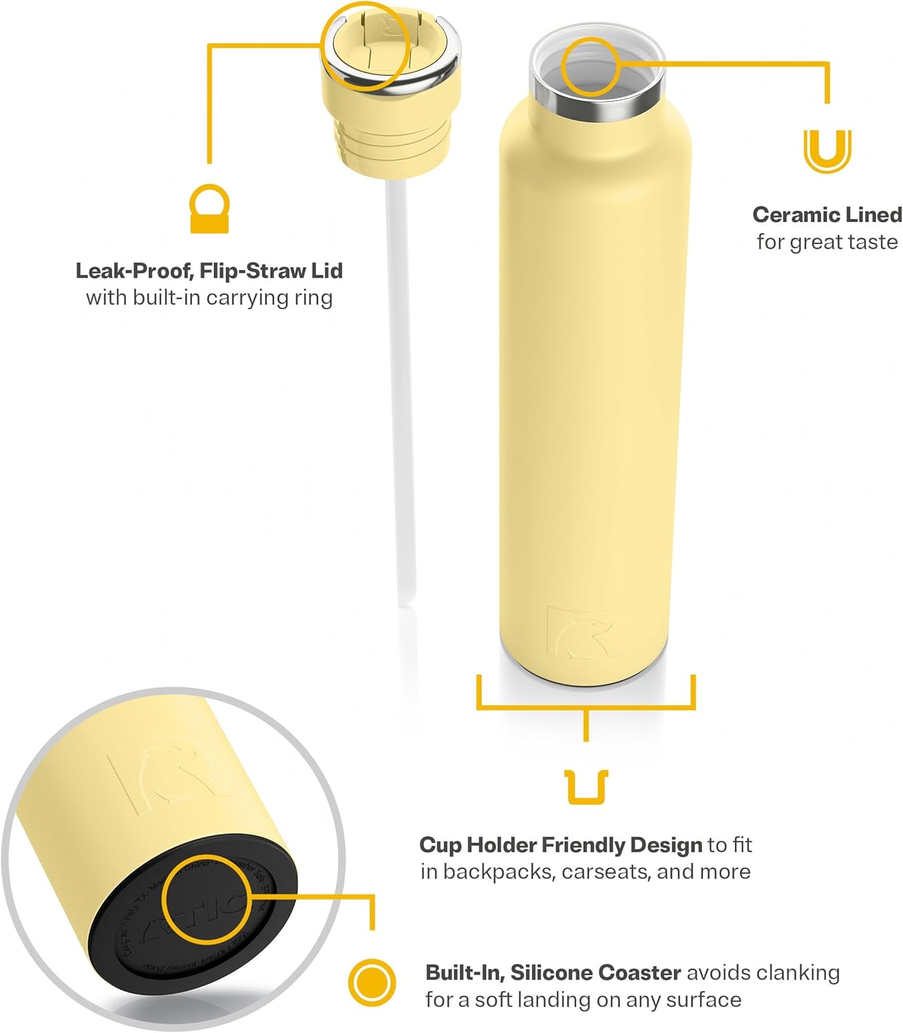 RTIC 26oz Journey Bottle Metal Stainless Steel Vacuum Insulated, BPA Free, Reusable, for Water, Hot and Cold Drinks, Travel, Sports, Camping, Sunlight