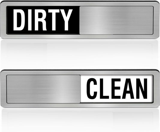 Dishwasher Clean Dirty Sign-Dishwasher Magnet Stainless Steel Clean Dirty Sign for Kitchen Organization Farmhouse Dishwasher Slide Indicator, Optional Adhesive Stickers
