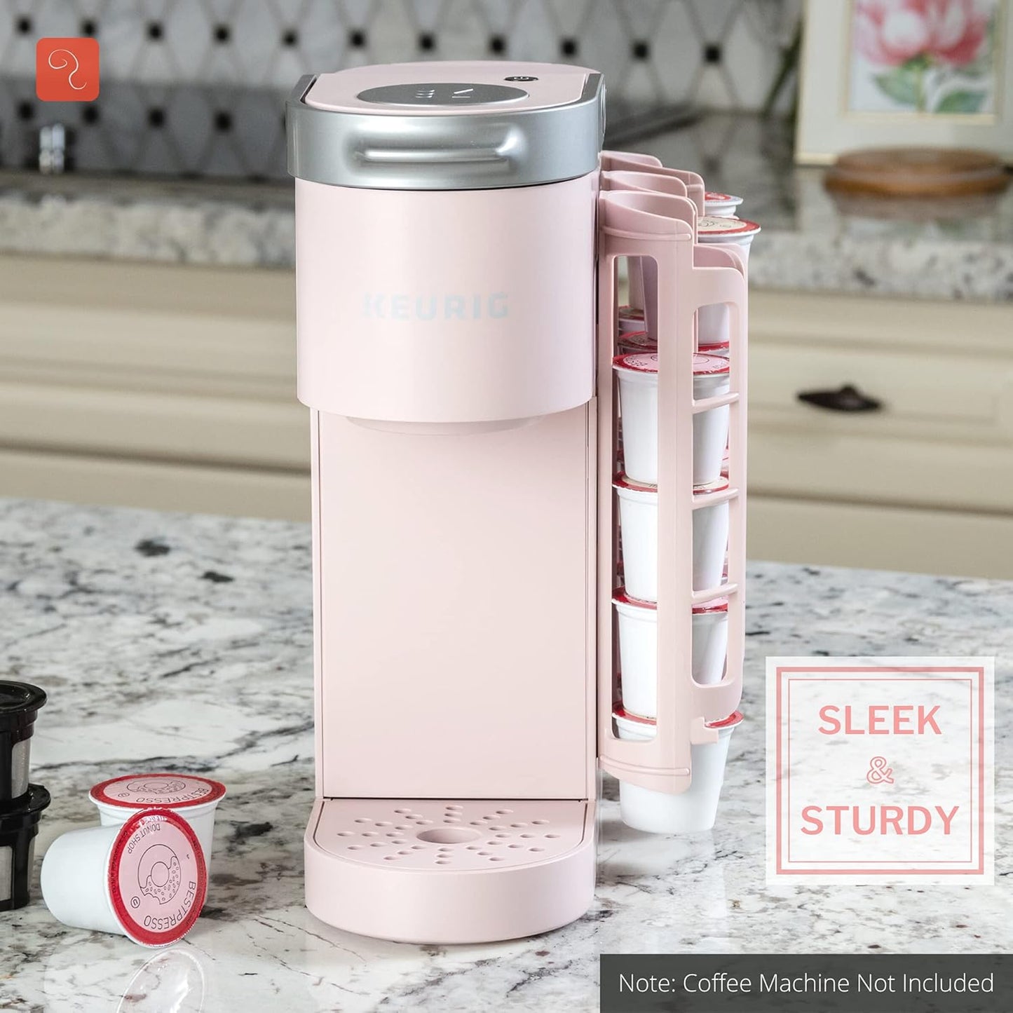 STORAGENIE Coffee Pod Holder for Keurig, Side Mount K Cup Storage, Perfect for Small Counters (2 Rows/For 10 K Cups, PINK)