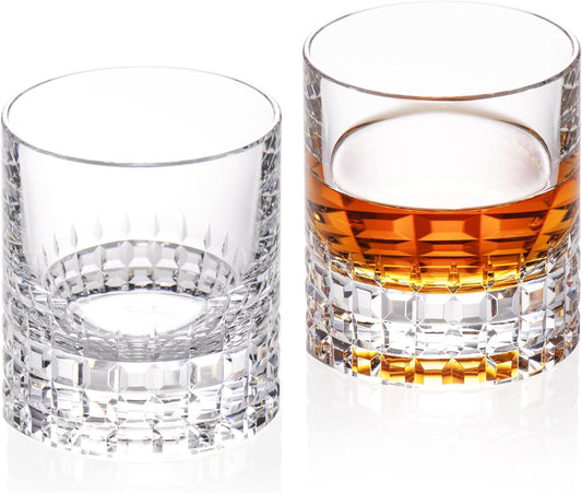 KAMMAK Crystal Whiskey Glasses Set of 2, Luxury 7.78oz Old Fashioned Glasses Stemless, Hand Blown Cocktail Glasses, Handcrafted Cut Scotch Cup for Women, Men Gift for Bourbon Barware, Home Bar