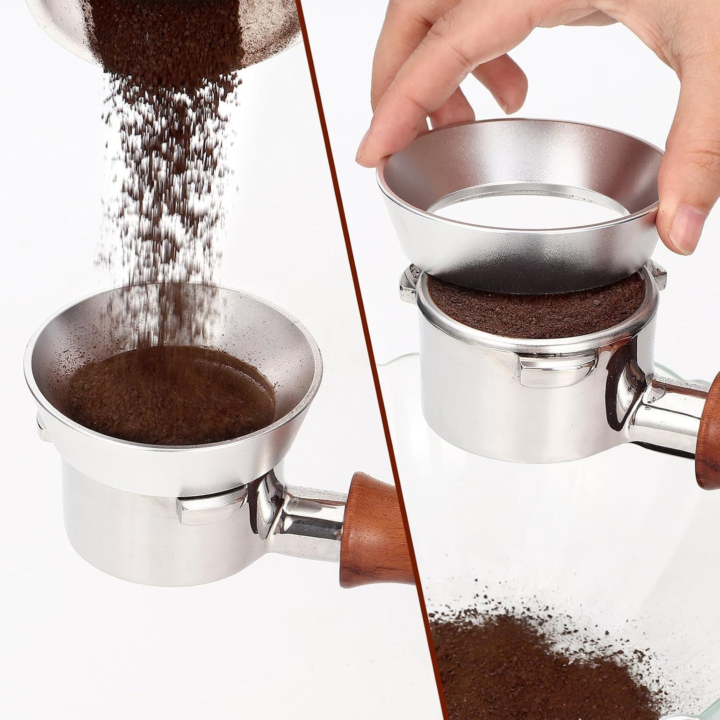 51mm Silver Magnetic Dosing Funnel, Lightweight Coffee Machine Dosing Ring with 9 Magnets, Aluminum Espresso Funnel, Ultra-Strong Adsorption Force