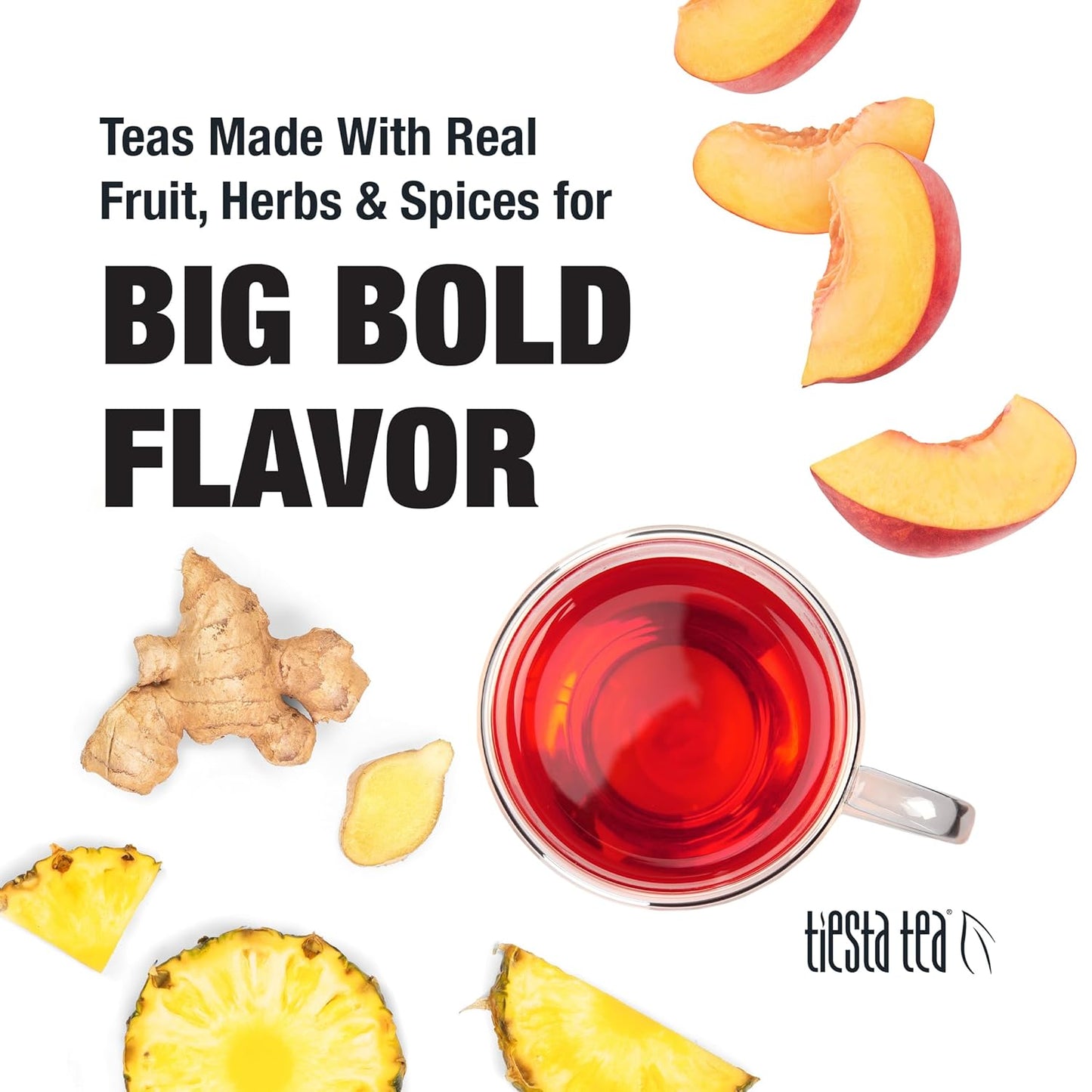 Tiesta Tea - Ginger Sweet Peach, Loose Leaf, Spicy Peach Herbal Tea, Tranquility Non-Caffeinated Blend, Bulk Hibiscus Leaves with Cane Sugar, Brews Up to 50 Cups, 6 Ounce Refillable Tin
