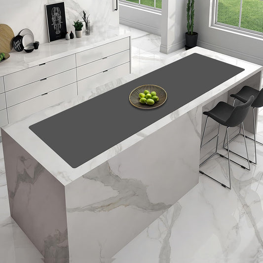 Large Silicone Placemat, 78.7''x15.7''(200cmx40cm) Extra Large Countertop Protector Mat, Heat Resistant Mat for Countertop with Non-Slip, Silicone Mats for Kitchen Counter/Crafts, Dark Gray