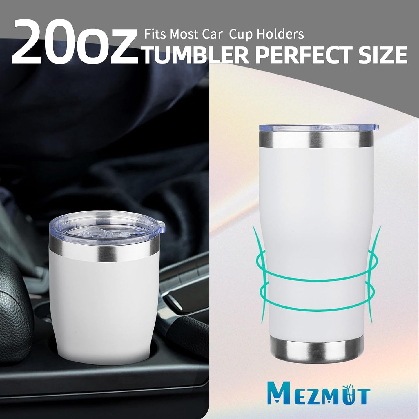 MEZMUT 20oz Coffee Tumbler with Lid and Straw Double Wall Vacuum Insulated Cup Stainless Steel Travel Mugs Insulated for Hot and Cold Leakproof Powder Coated Tumbler for Indoor and Outdoor