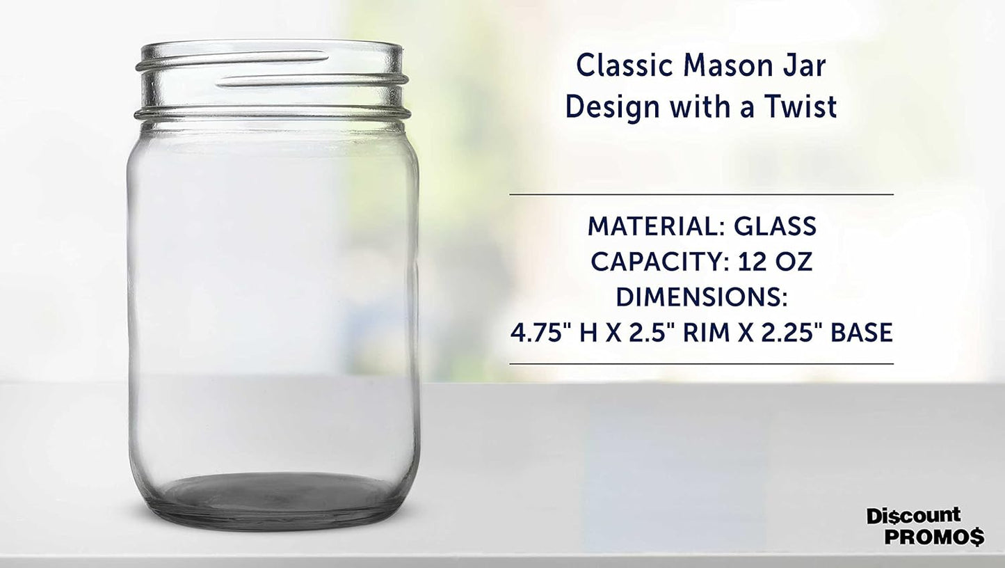 DISCOUNT PROMOS Decorating Mason Jars 12 oz. Set of 10, Bulk Pack - Glass Jars for Overnight Oats, Candies, Fruits, Pickles, Spices, Beverages - Black