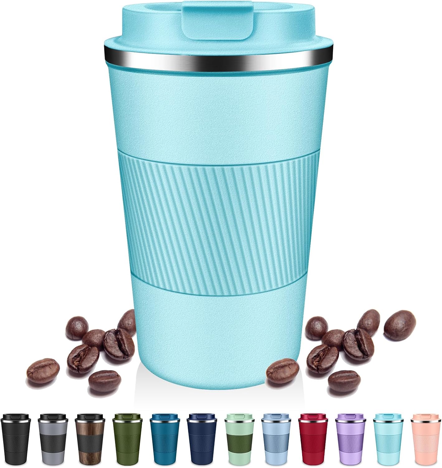 Insulated Coffee Tumblers with Flip Lid 12oz / 17oz, Stainless Steel Travel Coffee Mug Leak Proof, Vacuum Insulated Coffee Mug Reusable Cup, Keeps Cold and Hot for Coffee Tea