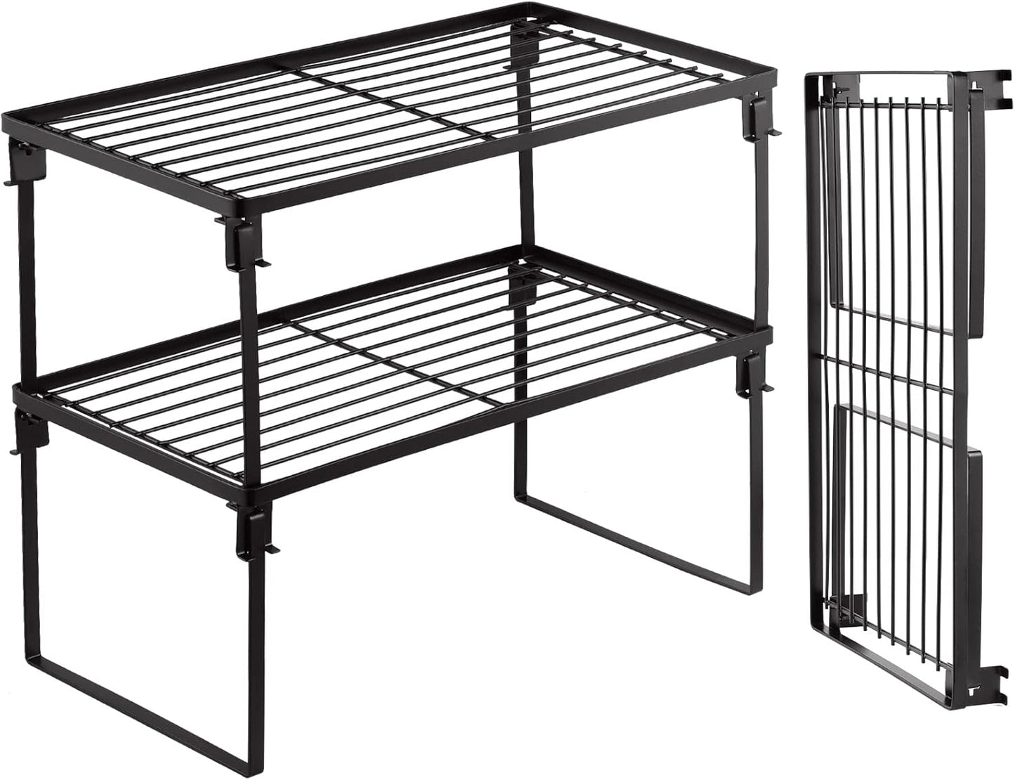 Tomorotec [2 Pack] Stackable Kitchen Storage Shelf Rack, Foldable Spice Rack Cabinet Organization Storage Shelves, Kitchen Shelves, Kitchen Counter & Cabinet Shelf Organizer,