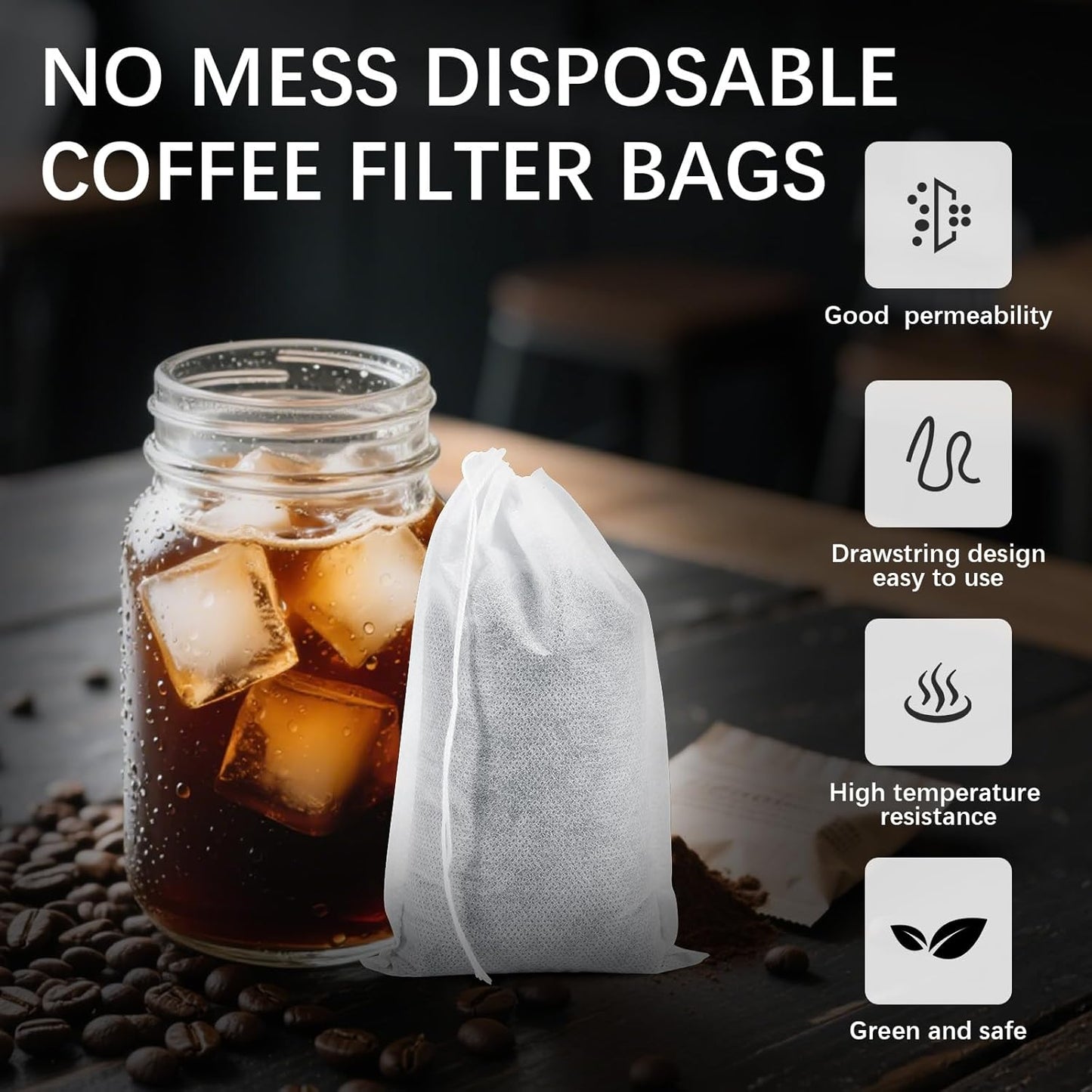 150 Pcs Cold Brew Bags 4x6 inch, No Mess Disposable Cold Brew Coffee Filter Pouches with Drawstring Large Empty Tea Bag for Loose Leaf Tea, Iced Coffee, Herbs, Spice, Home brewing, Hot pot