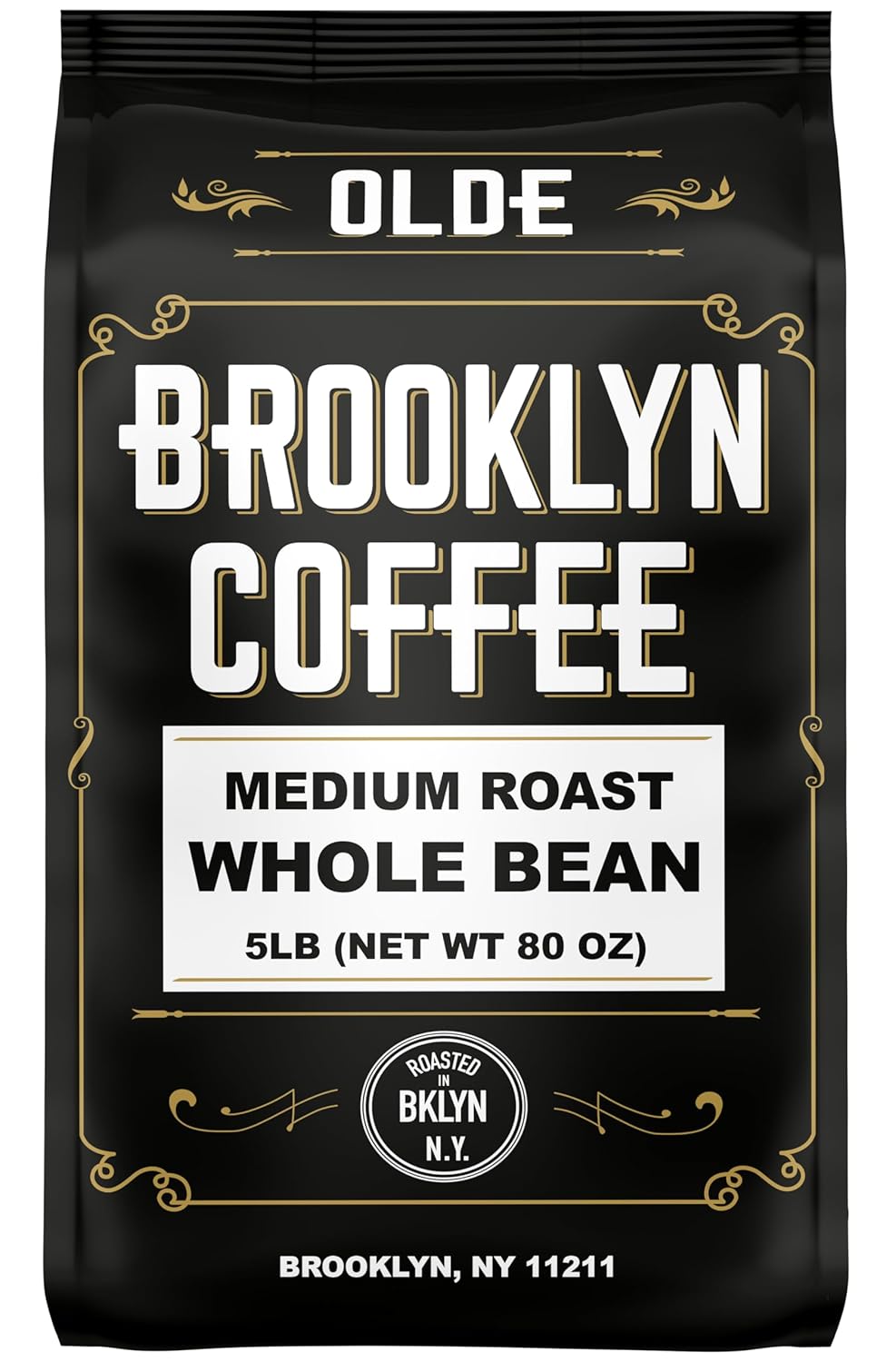 BROOKLYN COFFEE Whole Bean, Classic Medium Roast (5lb) Balanced, Smooth, Mellow - Fresh Bulk Coffee Beans Roasted Weekly in NYC