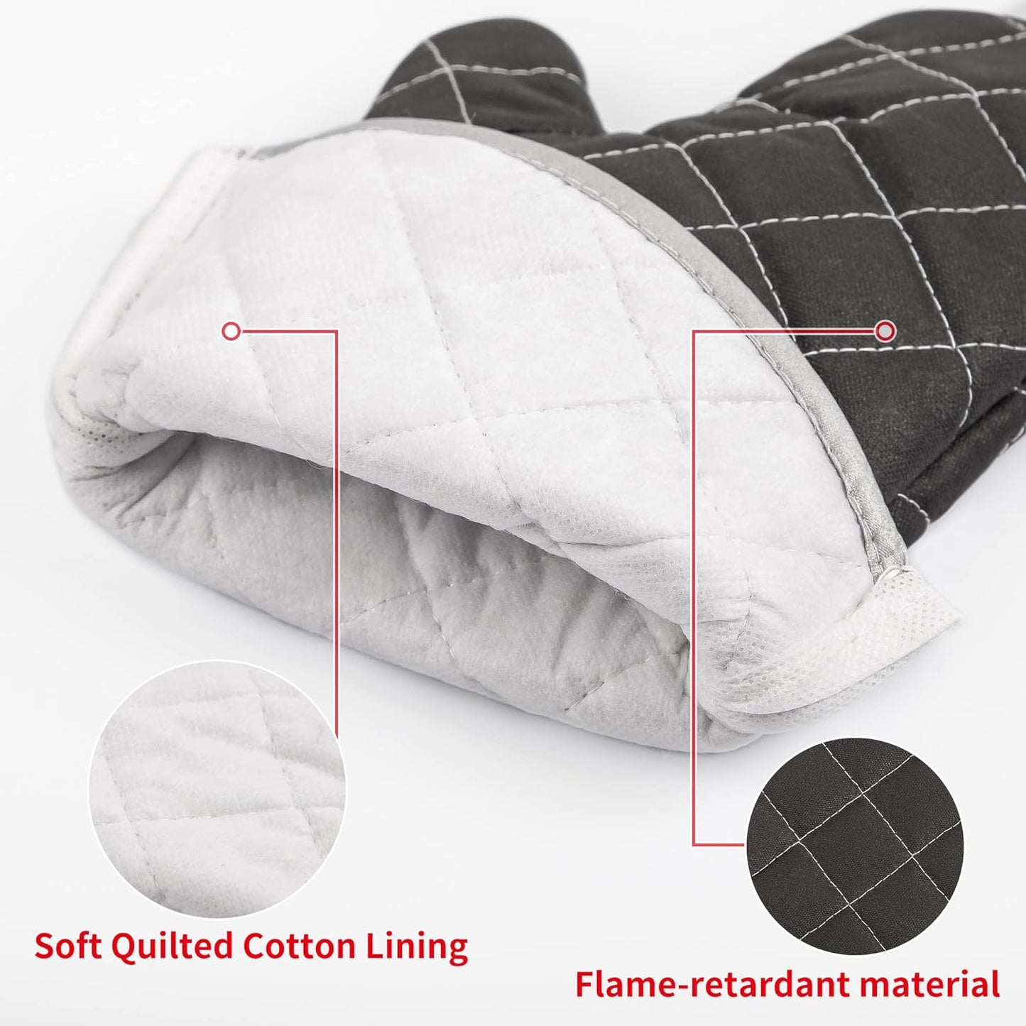 ARCLIBER Oven Mitts Heat Fire Resistant Oven Mitts 425 ° F, Quilted Terry Cloth Cotton Soft Lining Oven Gloves, Extra Long Kitchen Mittens for Cooking Baking