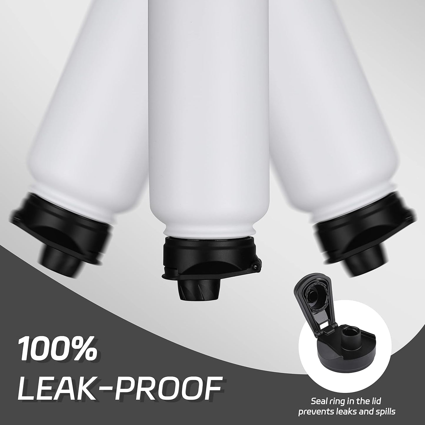 HASLE OUTFITTERS 32 oz Insulated Water Bottle Stainless Steel Double Walled Vacuum Sports Water Bottle with 2 Lids (Straw and Spout Lid) for Gym Camping Hiking(White,4)