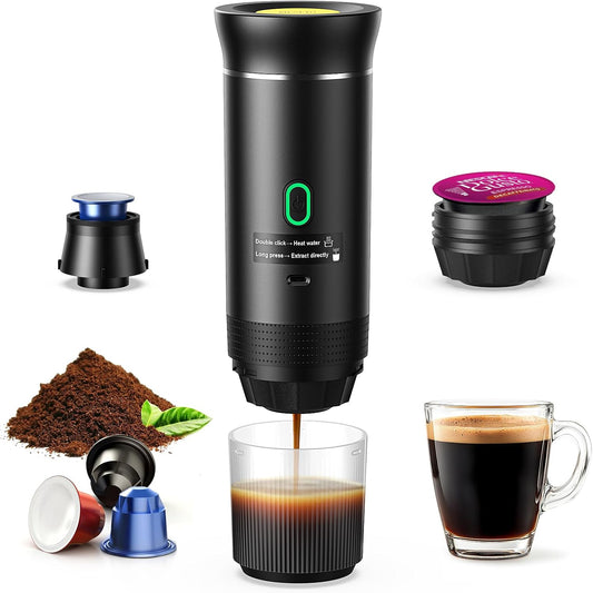 Portable Espresso Machine, Travel Coffee Machine for Camping, Car Self-Heating Coffee Maker with USB-C,Compatible With Ground Coffee & NS Capsules, Portable Espresso Maker for RV, Home, Hiking
