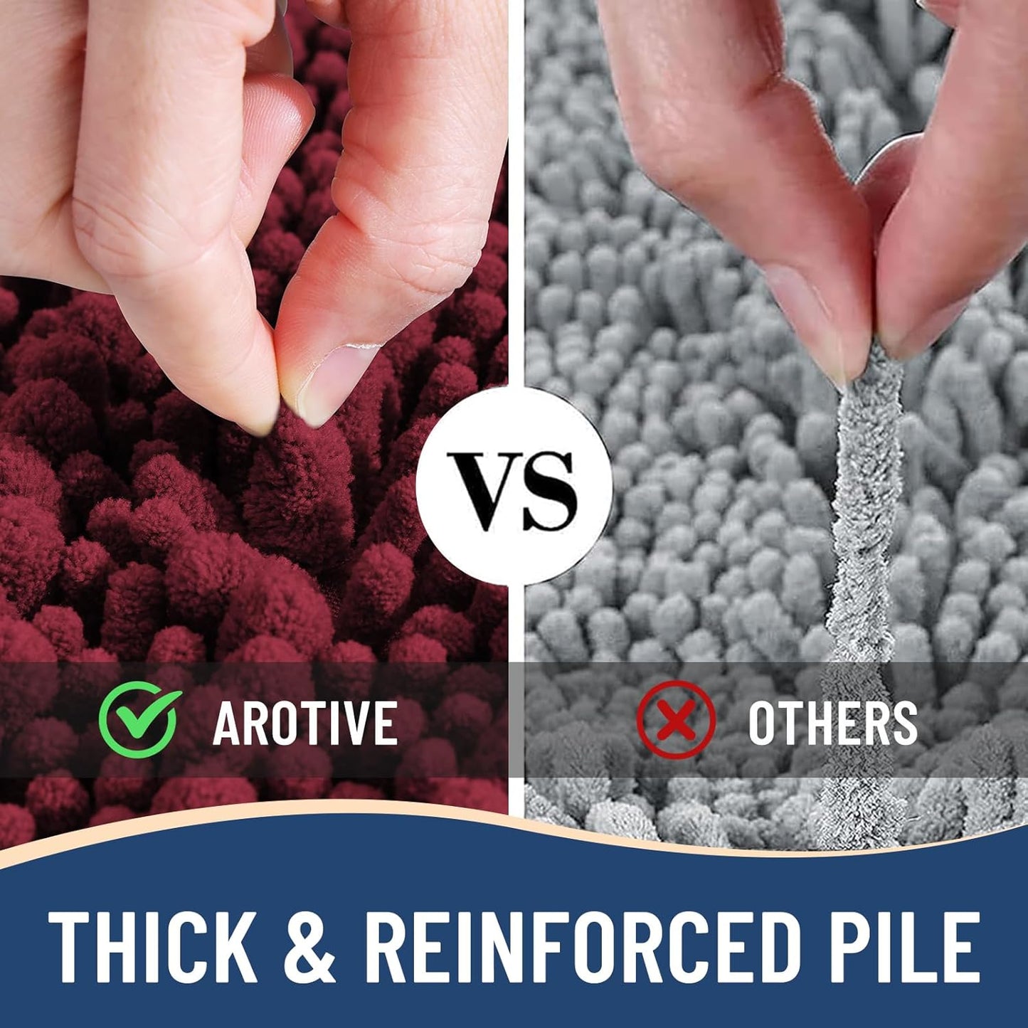 Arotive Luxury Chenille Bathroom Rug Mat, Extra Soft Thick Absorbent Shaggy Bath Rugs, Non-Slip Machine Wash Dry, Plush Bath Mats for Bathroom, Shower and Tub, 30x17, Burgundy