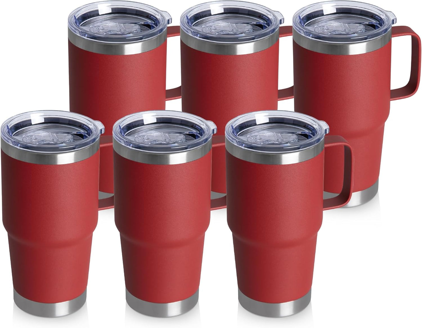 HASLE OUTFITTERS 20oz Tumbler Bulk with Lid, Stainless Steel Tumbler Bulk with Handle, Metal Insulated Travel Coffee Mug Set with Handle, Double Wall Vacuum Leak Proof Tumbler Cup, Red 6 Pack