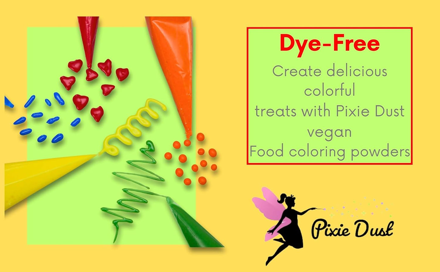 All-Natural Food Coloring Powder set. Colors: Red, Yellow, Blue, Green. Dye-Free/Plant-Based/Non-Carmine/Non annatto/FLAVORLESS by PIXIE DUST (Medium .17 oz Each Color .68 oz/20 gr Total)