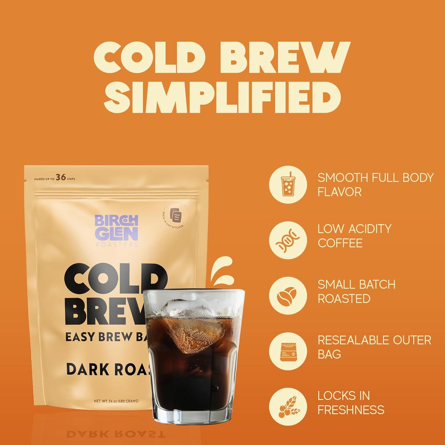 Birch Glen Roasters Cold Brew Coffee Bags - 12 Pack of Coarse Ground Coffee Filter Pitcher Packs for Easy Brewing - 100% Arabica - Yields 6 Pitchers - French Toast Flavor