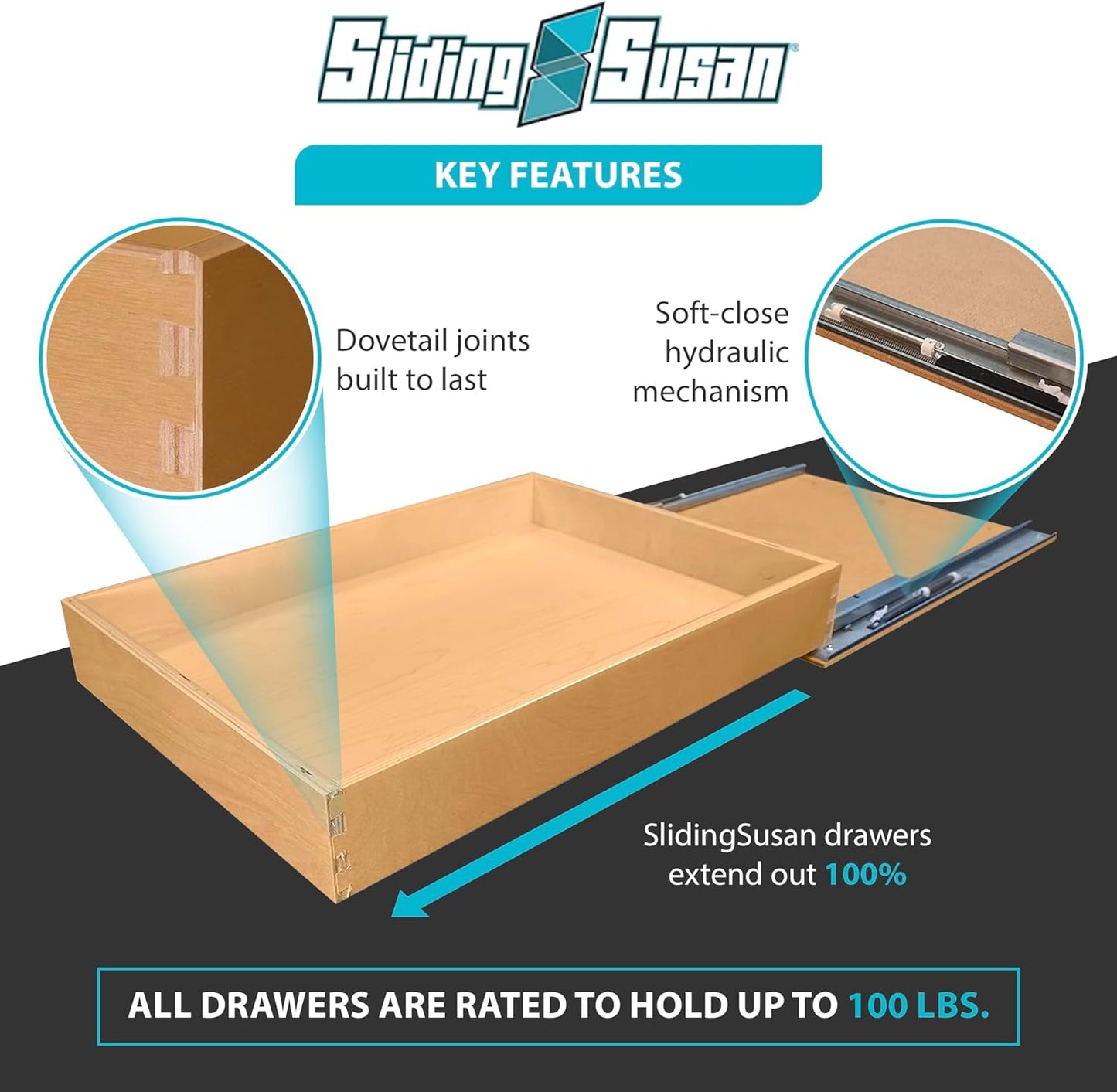 SlidingSusan Pull Out Drawer Organizer for Cabinets, Gliding Soft Close Shelves for Kitchen, Pantry, Bathroom, & Storage Organization, 9 Ply Baltic Birch, 14 Inch Wide x 21 Inch Deep