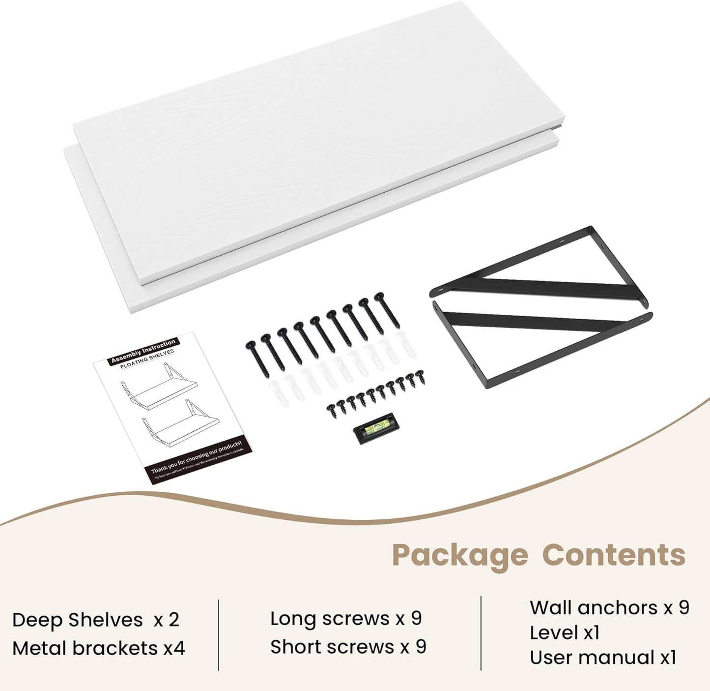 Dreamland Floating Shelves for Wall, 12 Inch Deep Floating Shelves Set of 2, 30W x 12D Large Wall Shelf with Sturdy Metal Brackets for Living Room, Bathroom, Bedroom and Kitchen, White