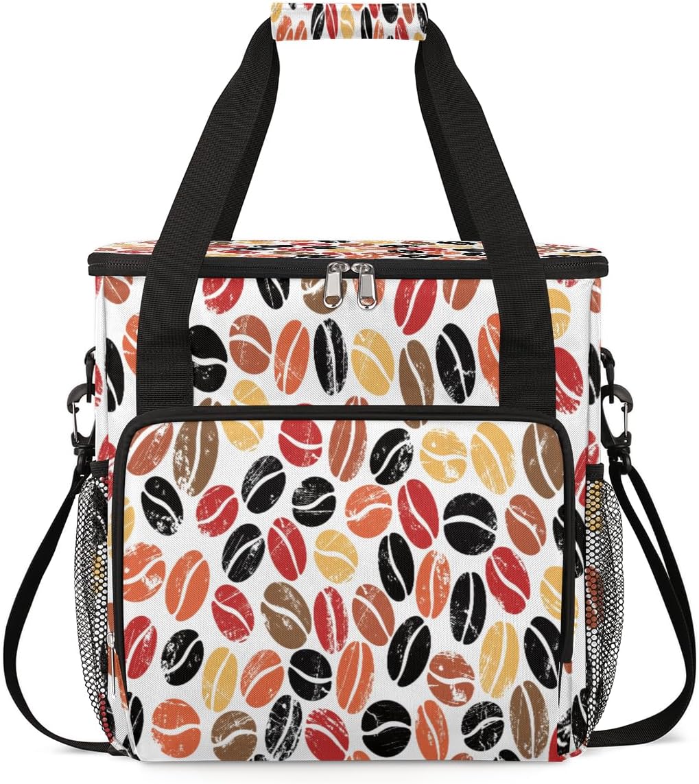 Colorful Coffee Beans Maker Carring Bag Travel Carrying Storage Tote Compatible with Keurig K-Mini or Plus Portable Single Serve Brewer Case Pockets for K-cup Pods