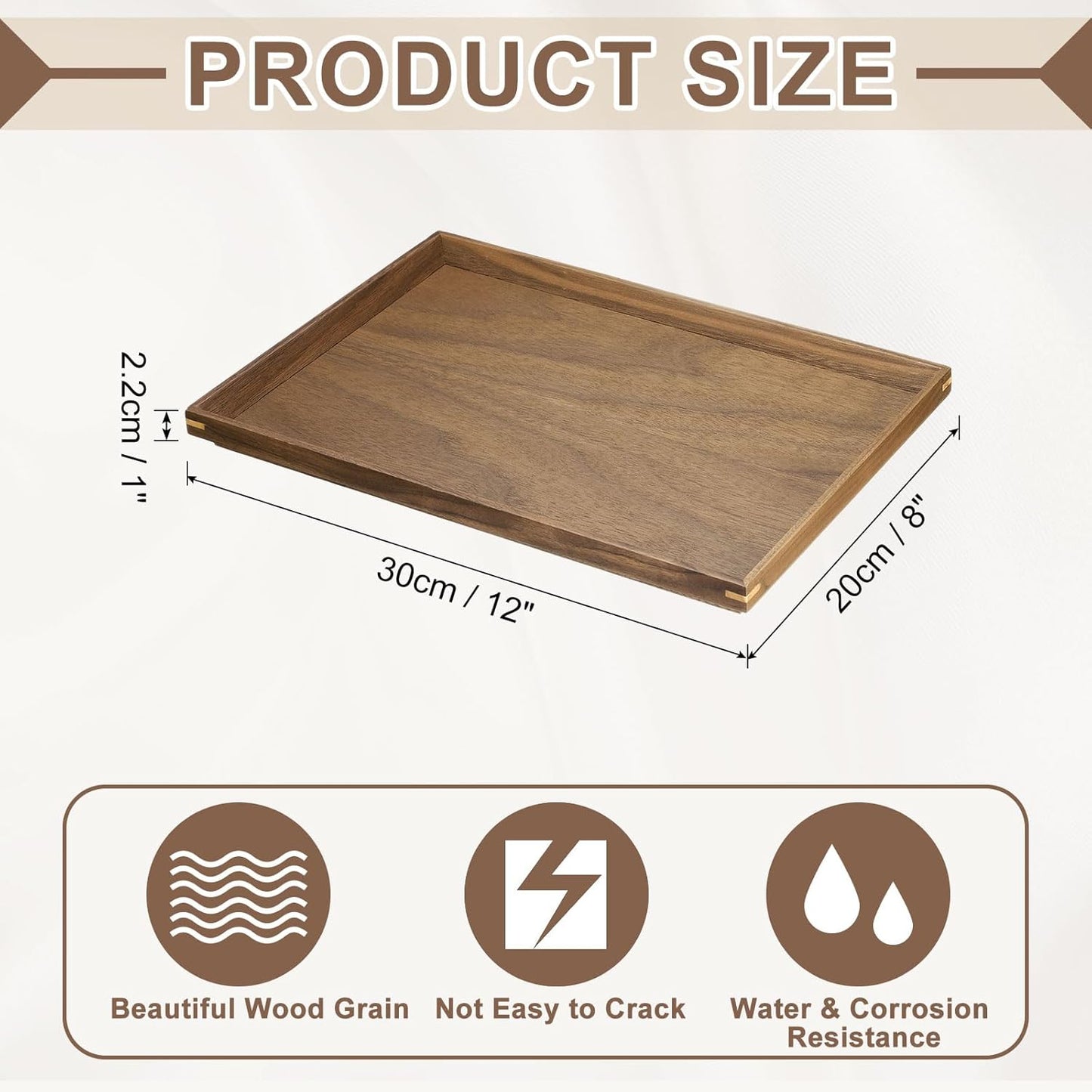 uxcell Bamboo Serving Tray, 12 x 8 Inch Rectangle Wooden Trays Portable Serving Platters for Food Fruit, Snacks, Bread, Vanity, Weddings, Picnics, Brown (Inner Slant)