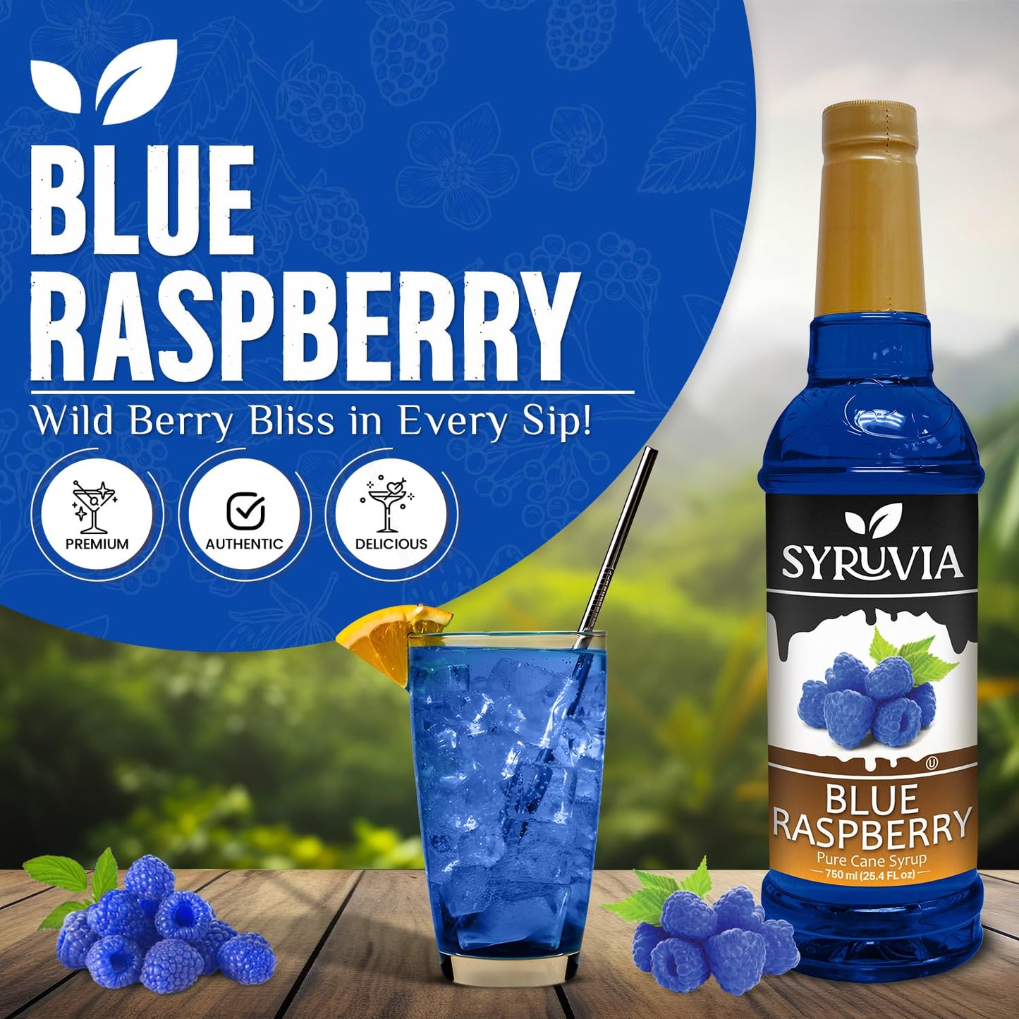 Syruvia Blue Raspberry Syrup 25.40 Ounces Blue Raspberry Flavoring Syrup - Kosher, Gluten-Free, Ideal for Elevating Beverage Adventures