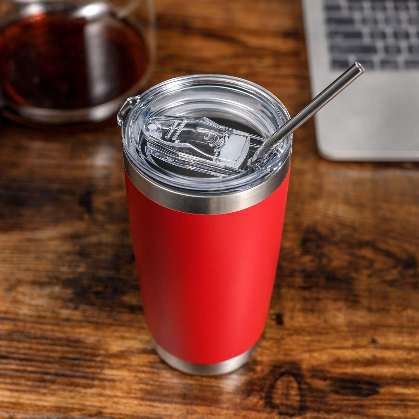 COMOOO 20oz Tumbler with Straw Stainless Steel Insulated Coffee Tumbler Cups Double Wall Vacuum Travel Coffee Mug with Splash Proof Sliding Lid for Hot Cold Drinks (Mix Color,8 Pack)