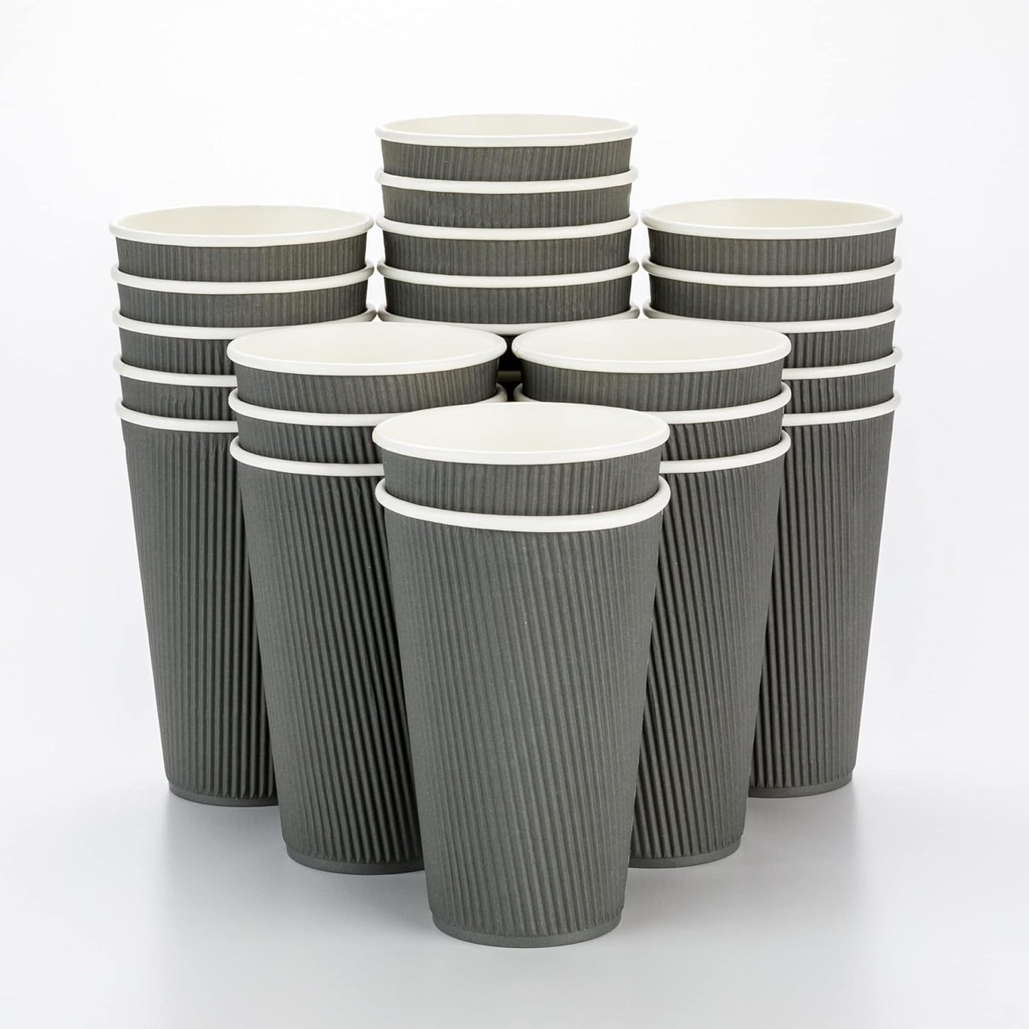 Restaurantware 16 Ounce Ripple Wall Disposable Coffee Cups, 500 Insulated Gray Paper Tumblers with Rolled Rim Design, Lids Sold Separately for Hot Drinks like Tea, Hot Chocolate and More