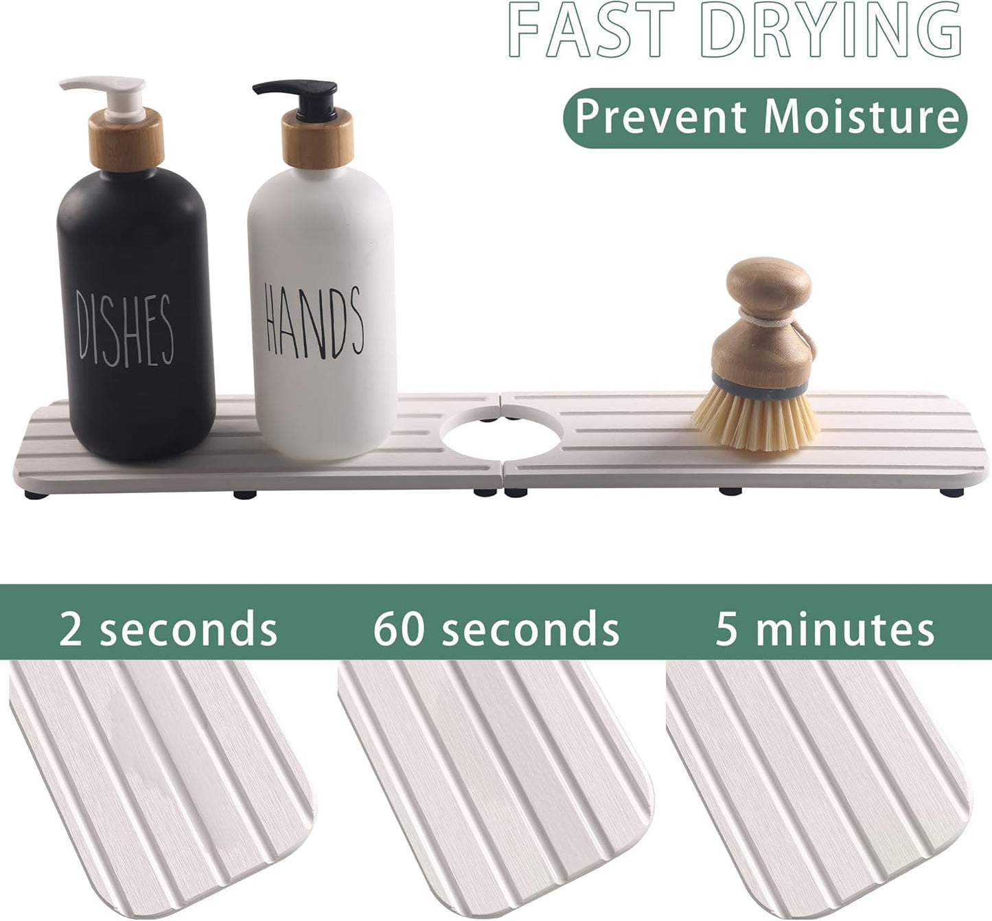 ZumenDa 20inch x 4inch Kitchen Sink Faucet Mat, Water Absorbing Stone Faucet Splash Guard for Bathroom Counter, Quick Drying Diatomite Tray for Kitchen Sink, White