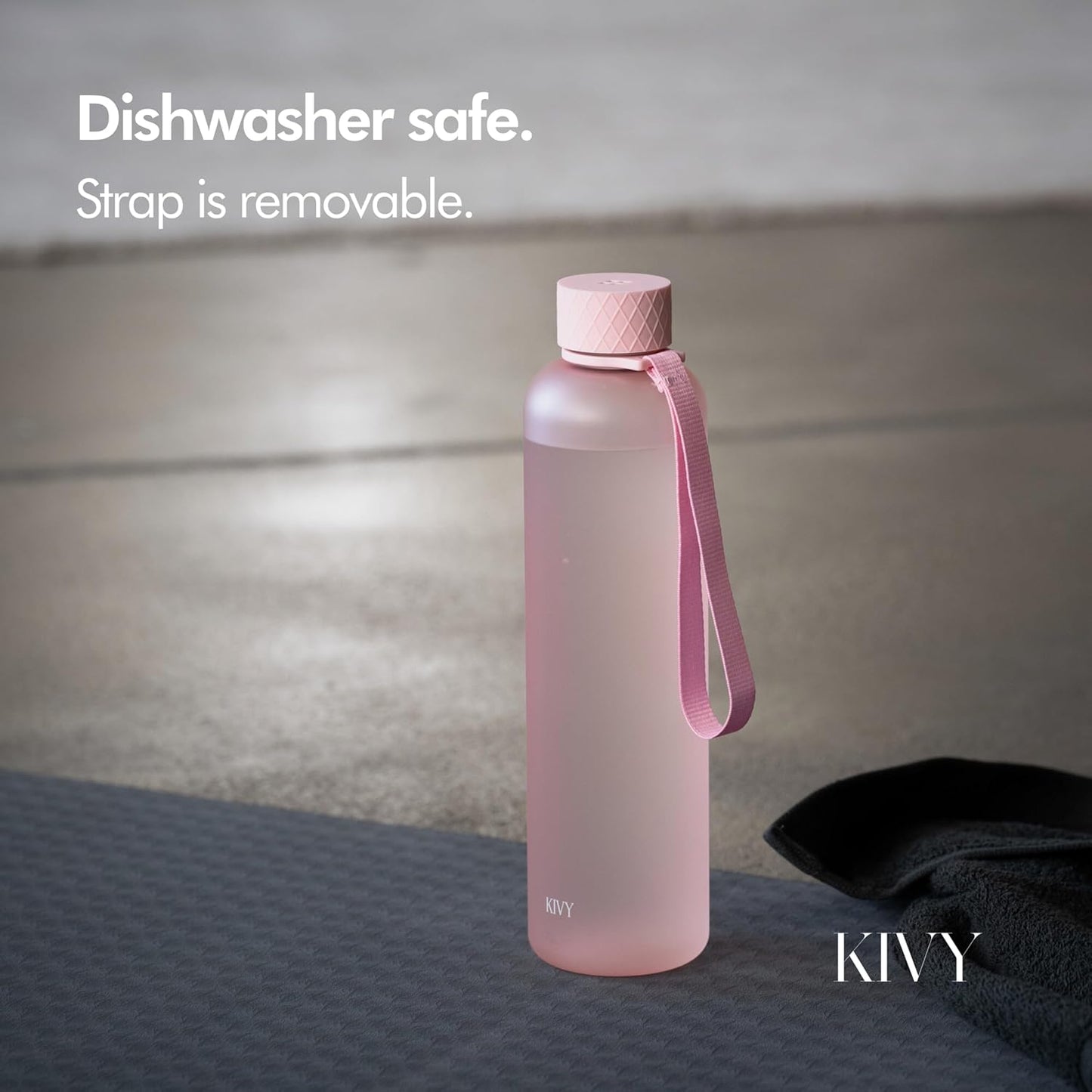 KIVY Slim Water Bottle 32oz [Lightweight & Shatterproof] Fits Backpack & Cupholder for Travel, Sports, School, Gym - Rose gold, Pink bottle no straw - Gym water bottle for women - Dishwasher Safe