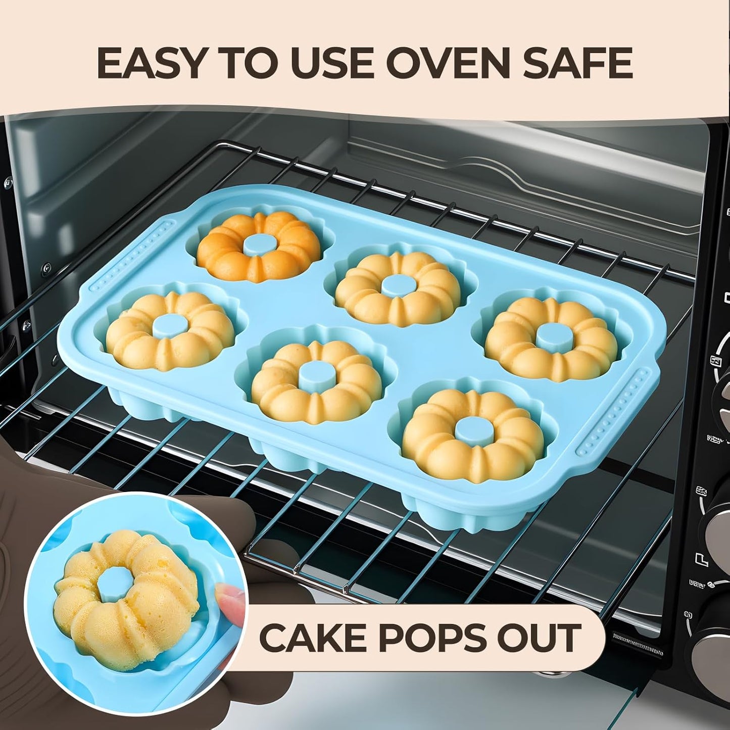 Mini Bundt Cake Pans for Baking, 2Pcs Silicone 6-Cavity Fluted Tube Cake Pan with Metal Reinforced Frame, Nonstick Baking Molds for Cupcake, Brownie, Donuts, Cornbread, Jello