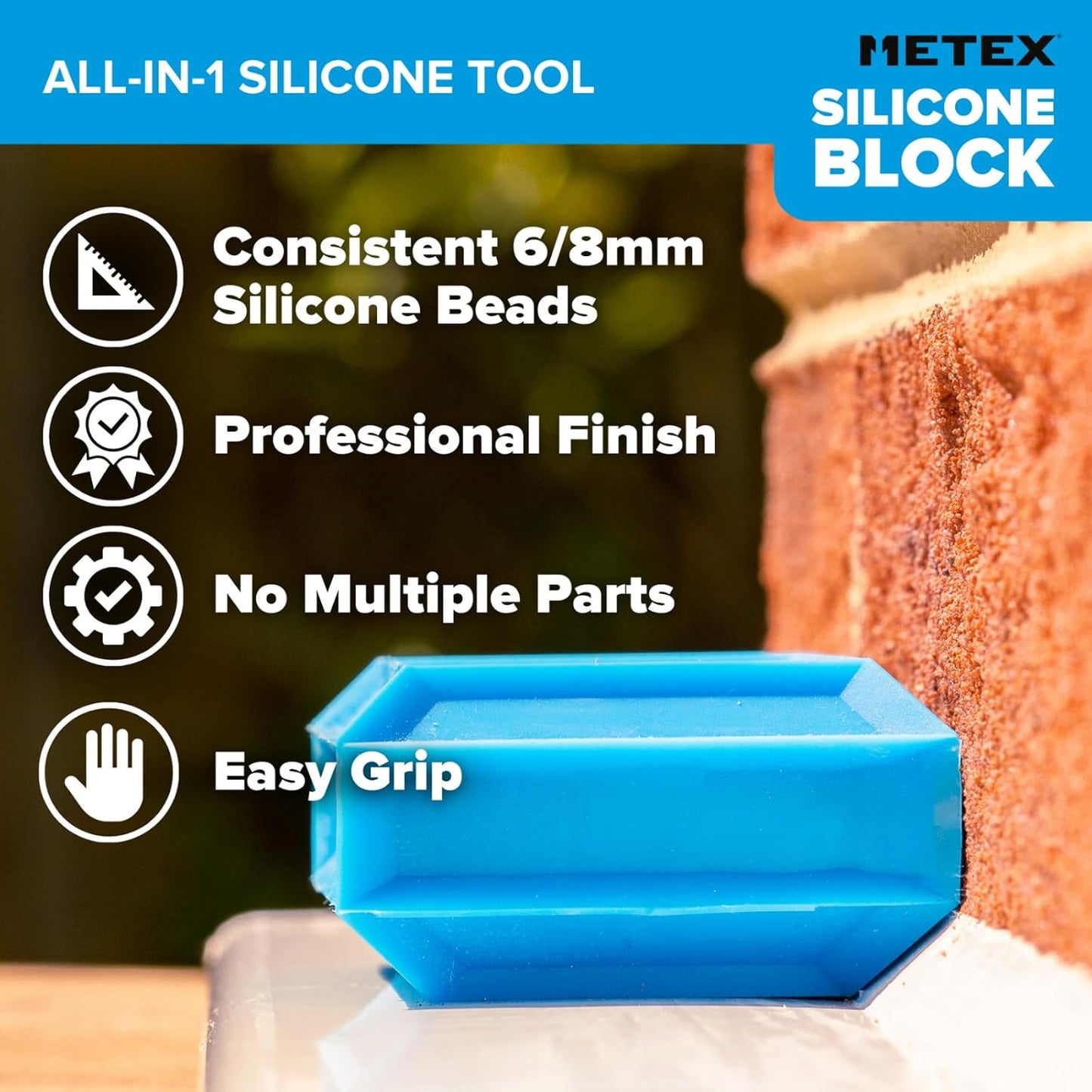 Silicone Block - 5 in 1 Easy Grip Sealant Shaping & Finishing Caulking Tool - Creates A Consistent Width Bead. Sharp & Consistent Internal Corners with A Choice of 6mm Or 8mm Bead