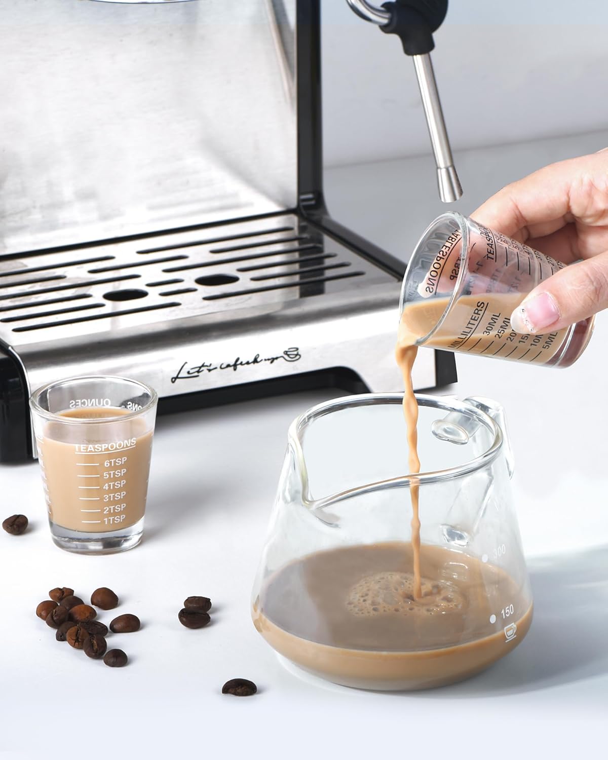 Shot Glasses Measuring Cup Set 6 Pack Espresso Shot Glasses Liquid Heavy Glass 26-Incremental Measurement 1 OZ, 2 TBS, 6 TSP, 30 ML Kitchen Tools(White)