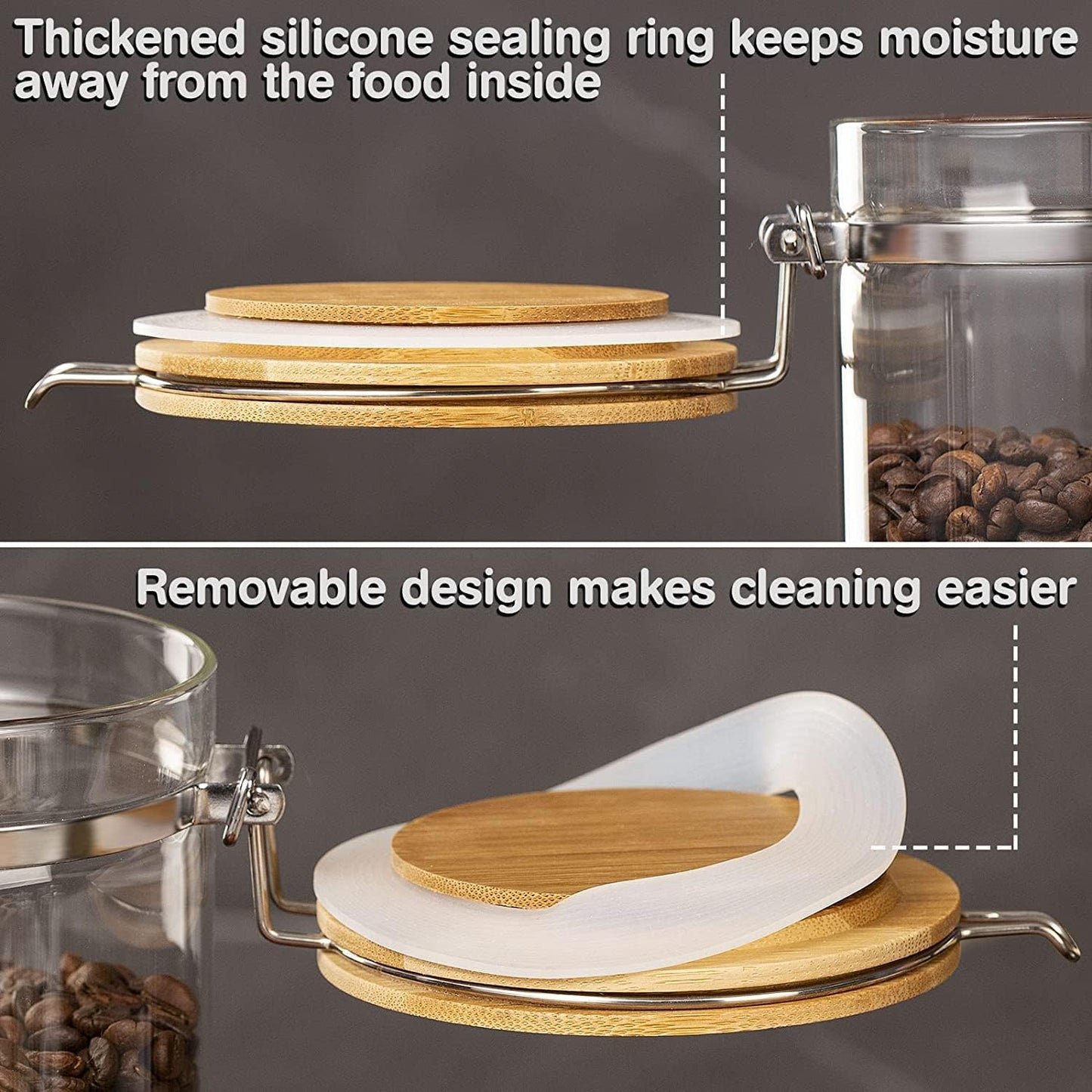 Yangbaga Ground Coffee Storage Container with Shelf, 2×45OZ Glass Coffee and Sugar Container Set, Coffee Canisters with Airtight Lids and Scoop, Food Storage Jars for Kitchen,Nuts,Tea,Sugar