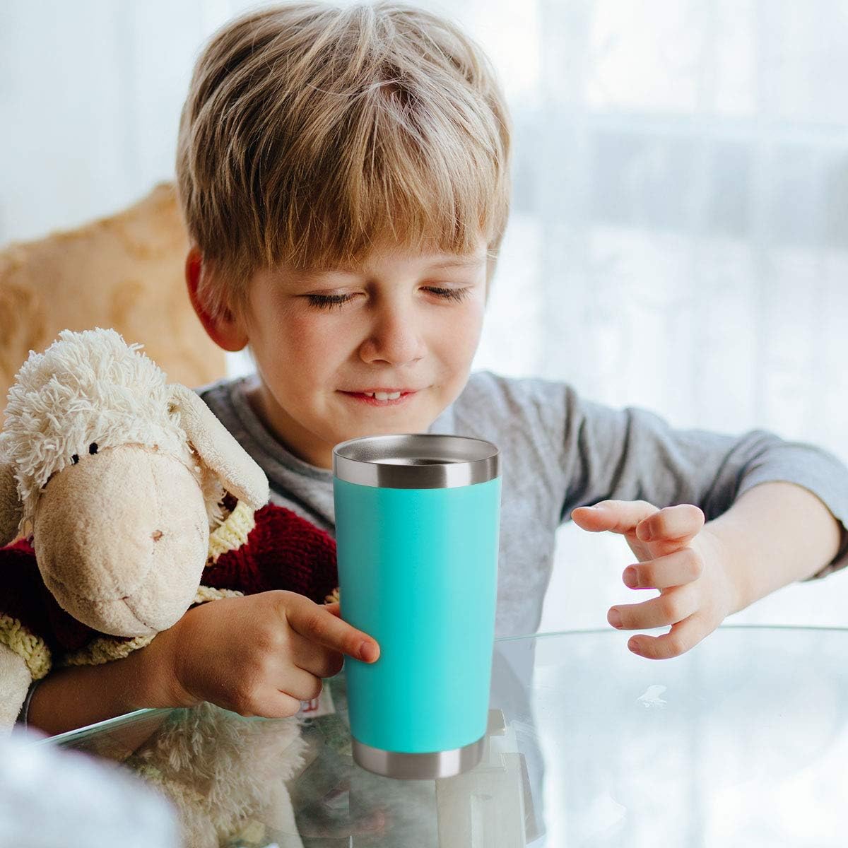 HASLE OUTFITTERS 20oz Tumblers Bulk Stainless Steel Cup with Lid Double Wall Vacuum Insulated Coffee Mug for Cold & Hot Drinks 8 Pack, Light Blue