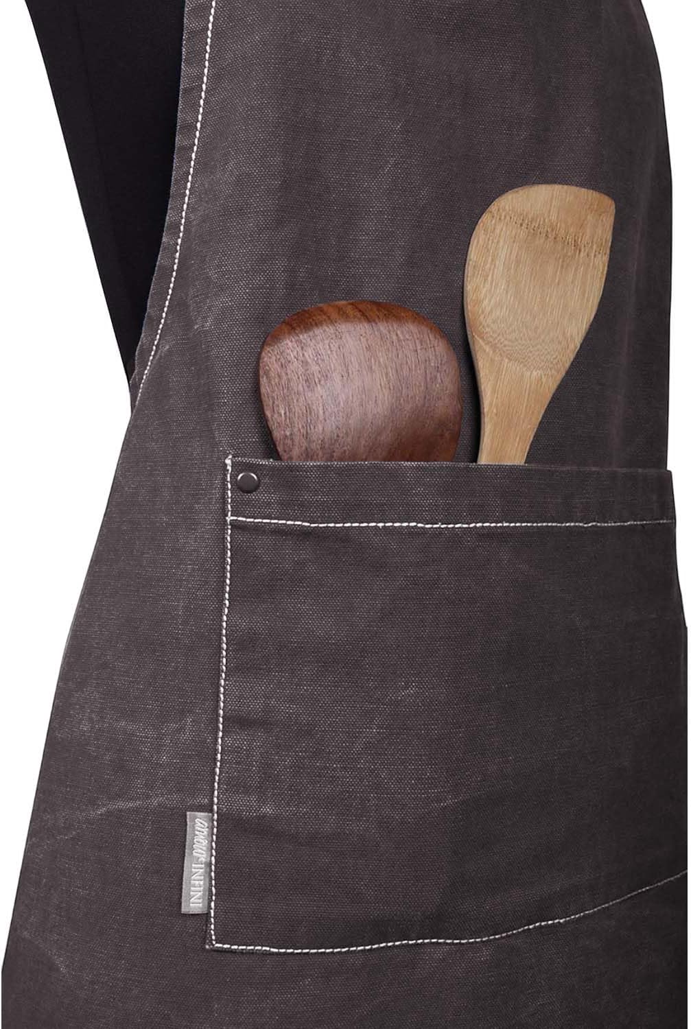 AMOUR INFINI Cotton Solid Aprons for Women with Pocket, Adjustable Strap and Waist Ties Washed Chef Aprons for Cooking, Baking and Gardening (27.5x33 Inches - Brown)